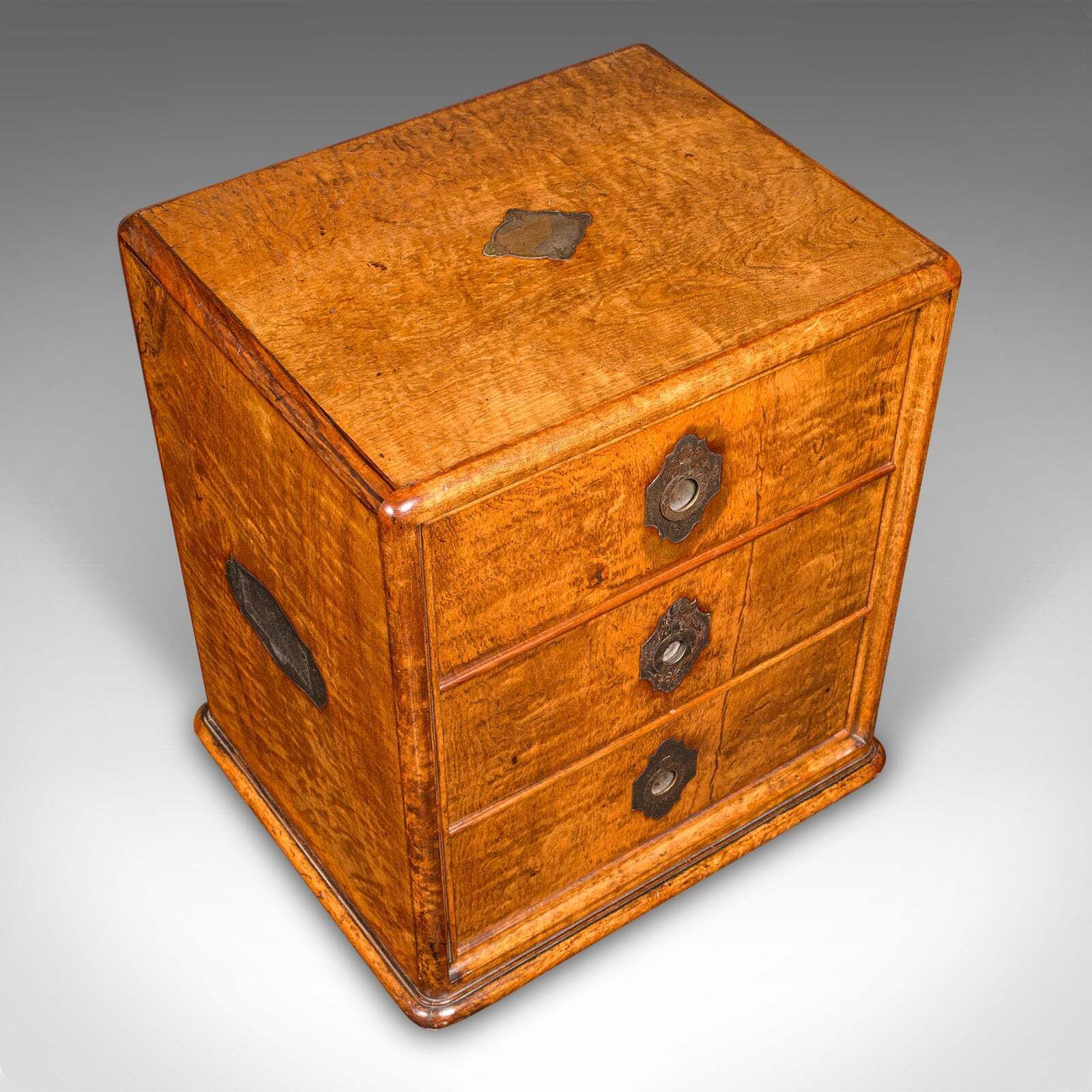 Antique Regency 3 Drawer English Desktop Collector Case, Satinwood Cigar Humidor photo buy