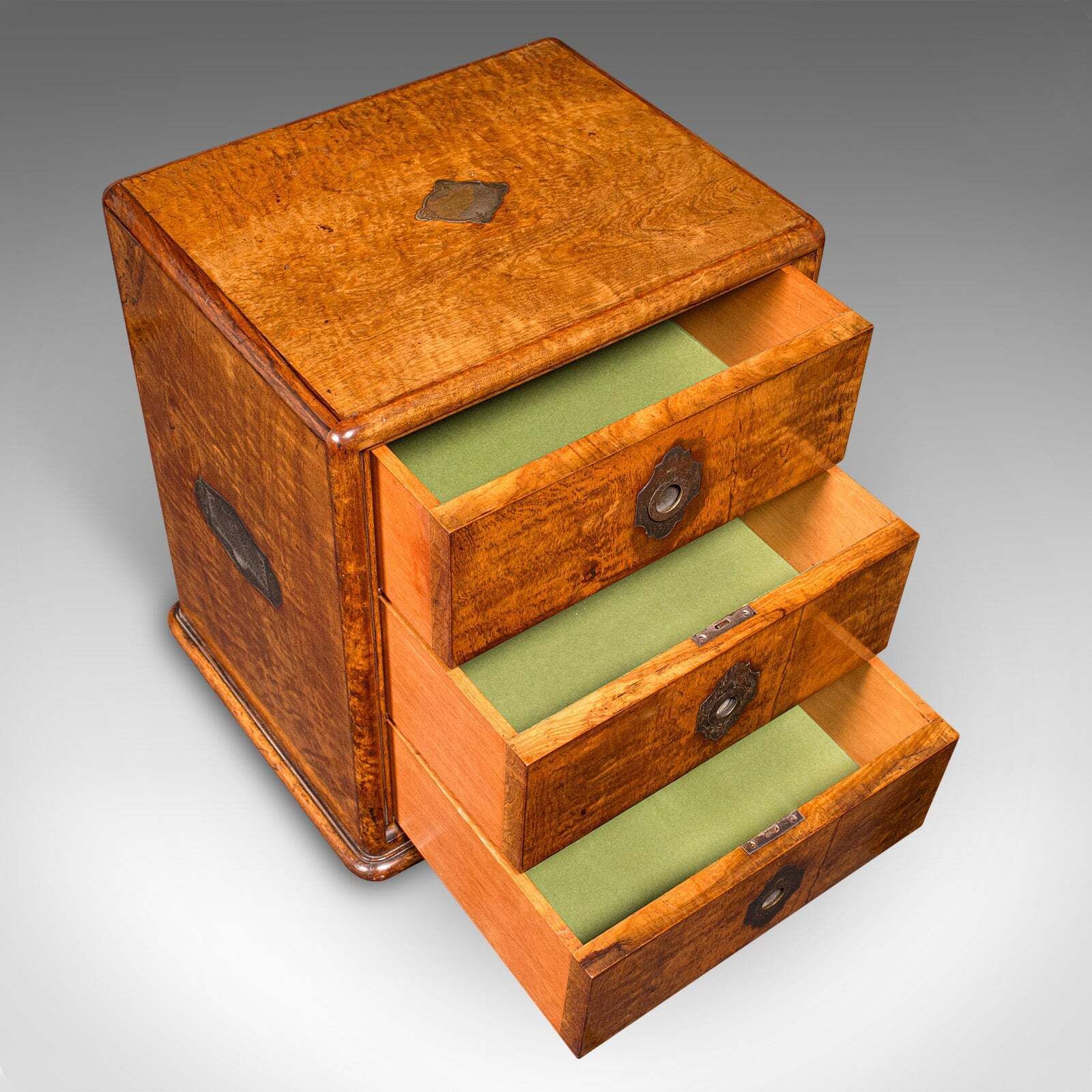 Antique Regency 3 Drawer English Desktop Collector Case, Satinwood Cigar Humidor photo vintage