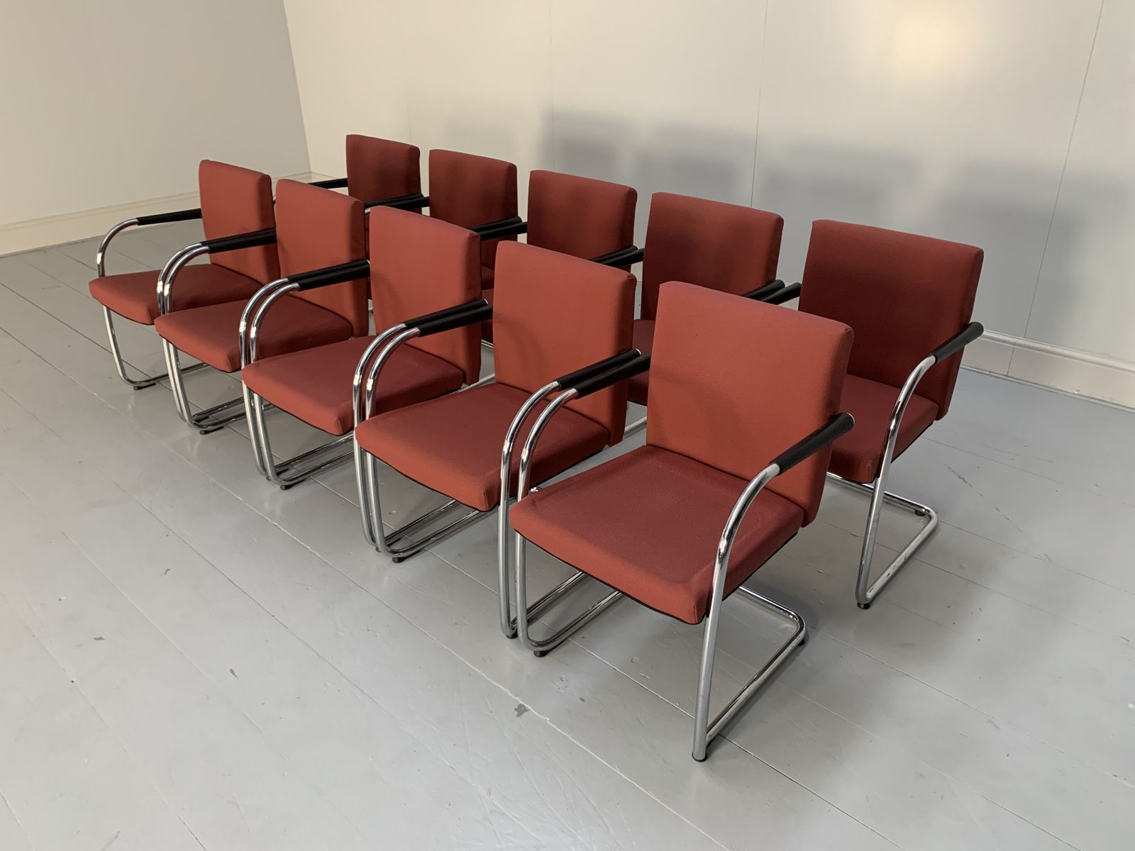10 Vitra “Visasoft” Dining Meeting Chairs – In Dark Red Fabric photo for sale