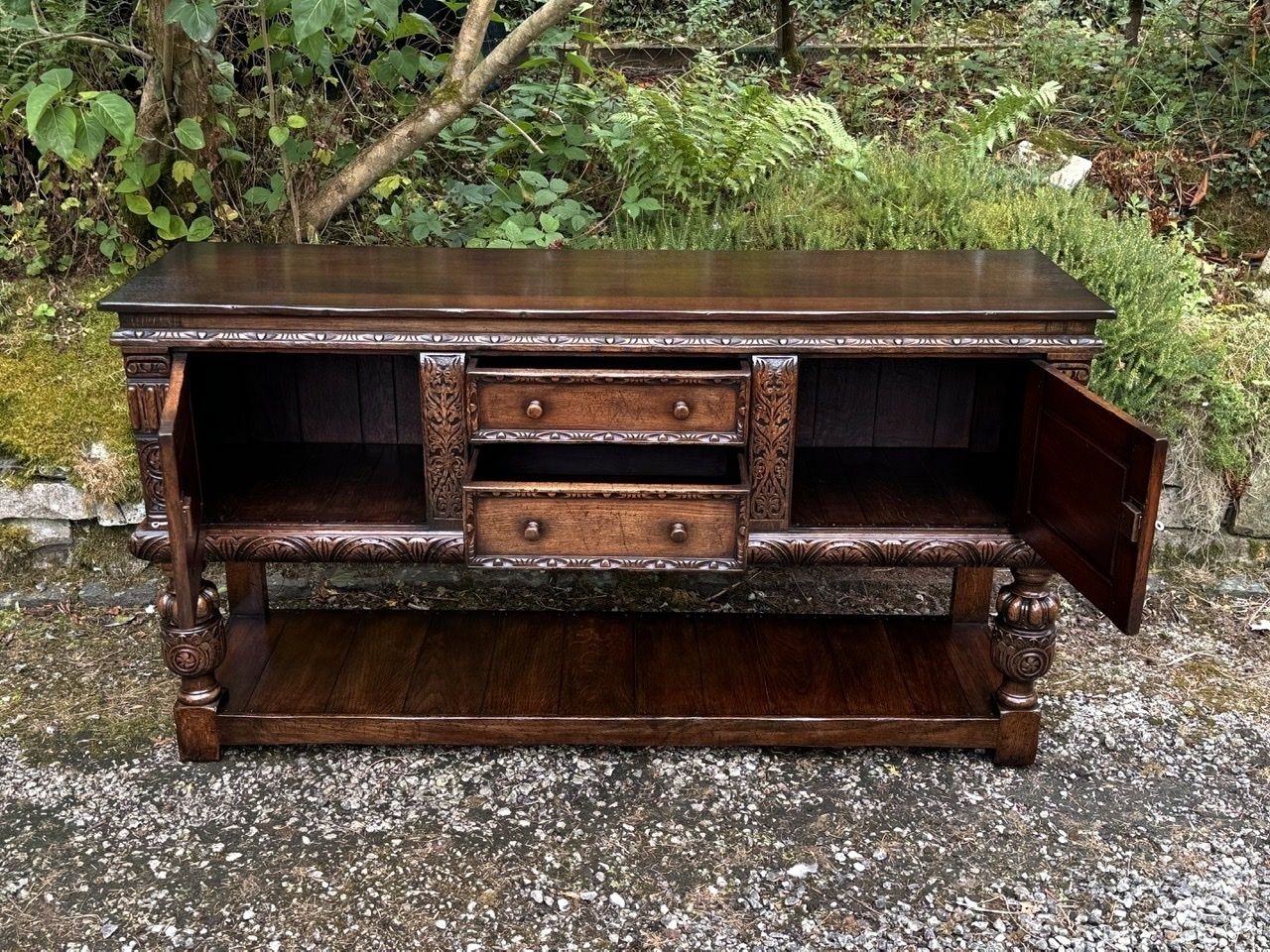 A Titchmarsh And Goodwin Jacobean Carved Oak Dresser Base / Sideboard / Hall Cabinet photo Furniture