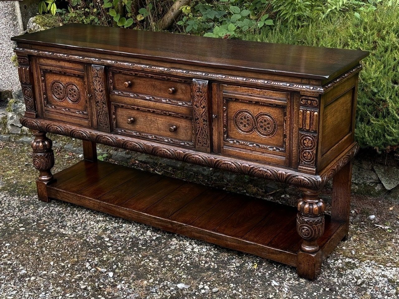 photo furniture A Titchmarsh And Goodwin Jacobean Carved Oak Dresser Base / Sideboard / Hall Cabinet