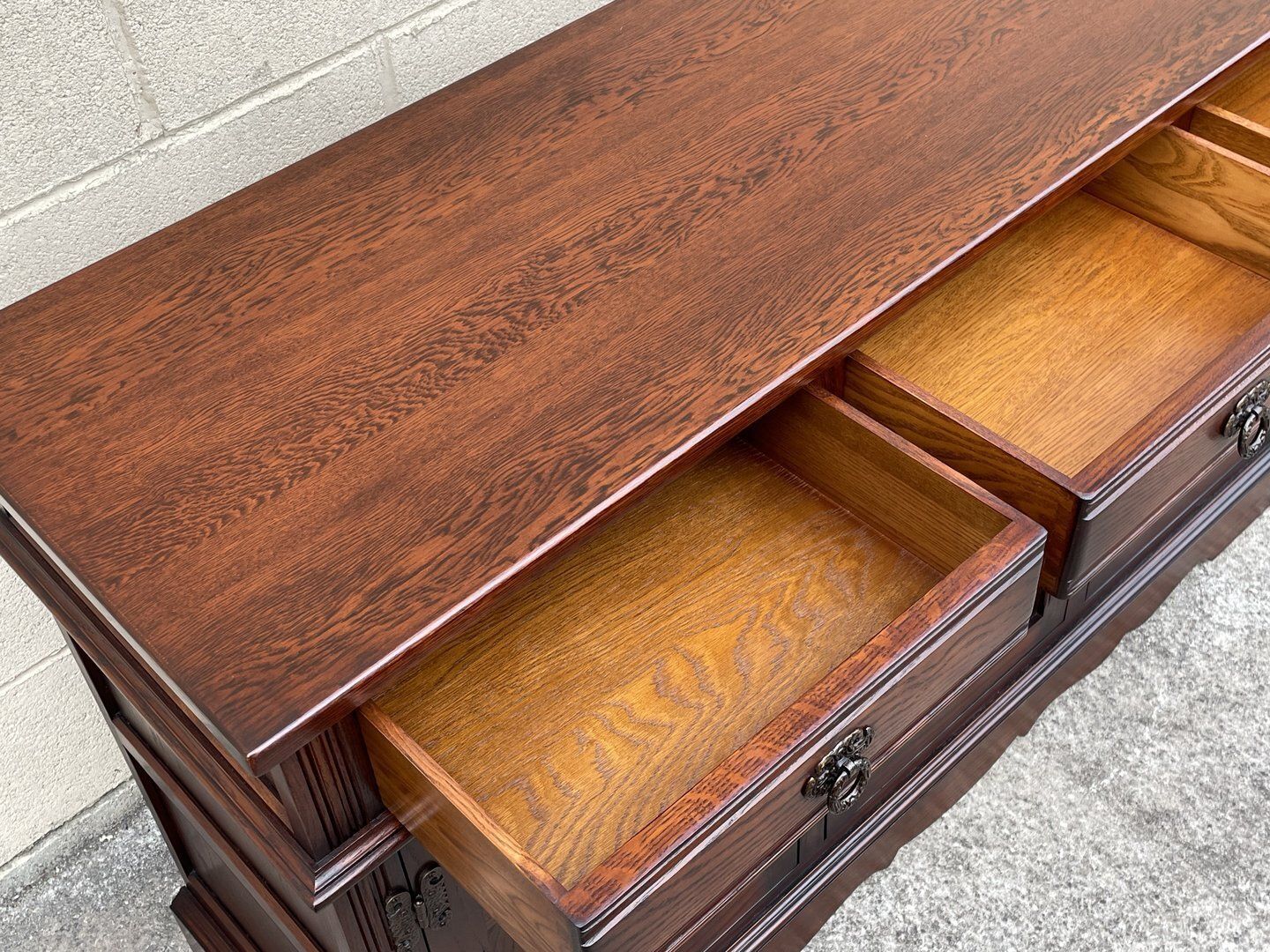 795.0 A Wood Brothers Old Charm Tudor Brown Carved Oak Sideboard / Dresser Base / Cupboard / Cabinet photo