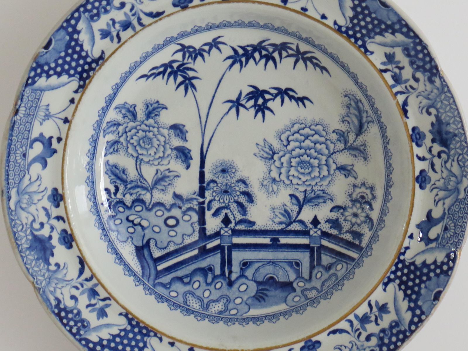 Georgian Davenport Ironstone Soup Plate Or Bowl Bamboo & Peony Ptn 15, Ca 1815 photo Home Decor