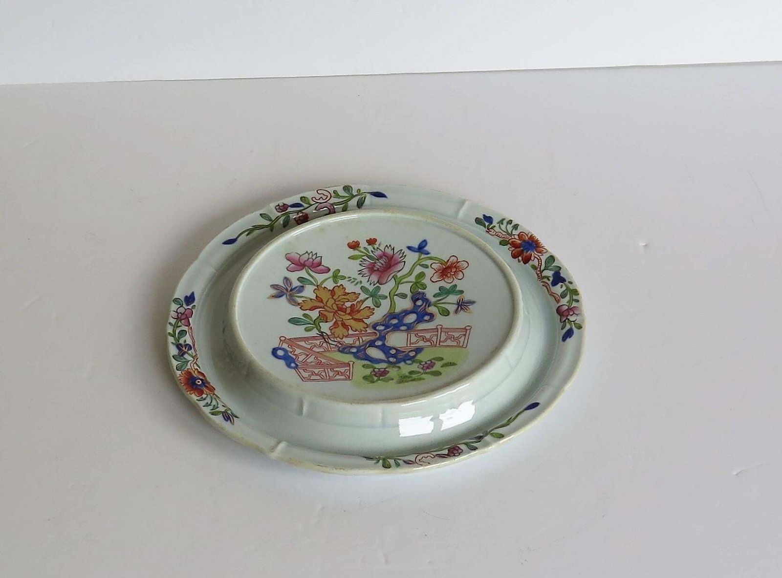 Early Mason's Ironstone Teapot Stand In Fence, Rock And Gold Flower Ptn photo vinterior