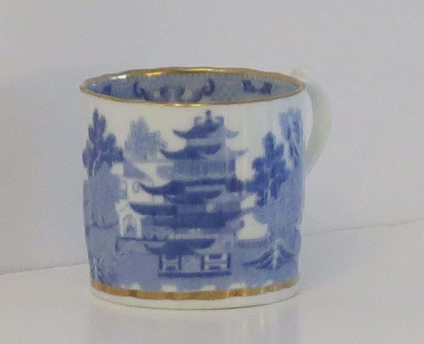 Miles Mason Porcelain Coffee Can Blue & White Broseley Gilded Ptn 50, Circa 1808 photo for sale