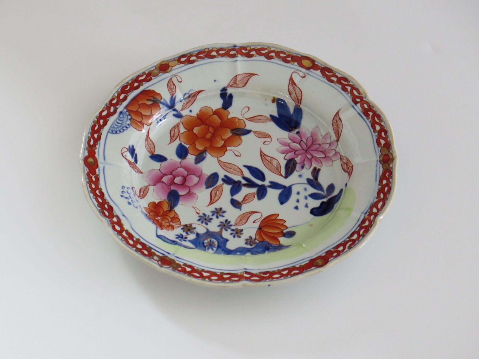 Georgian Masons Ironstone Desert Plate In Pink Rose On Stem & Rock Ptn, Ca 1818 photo furniture