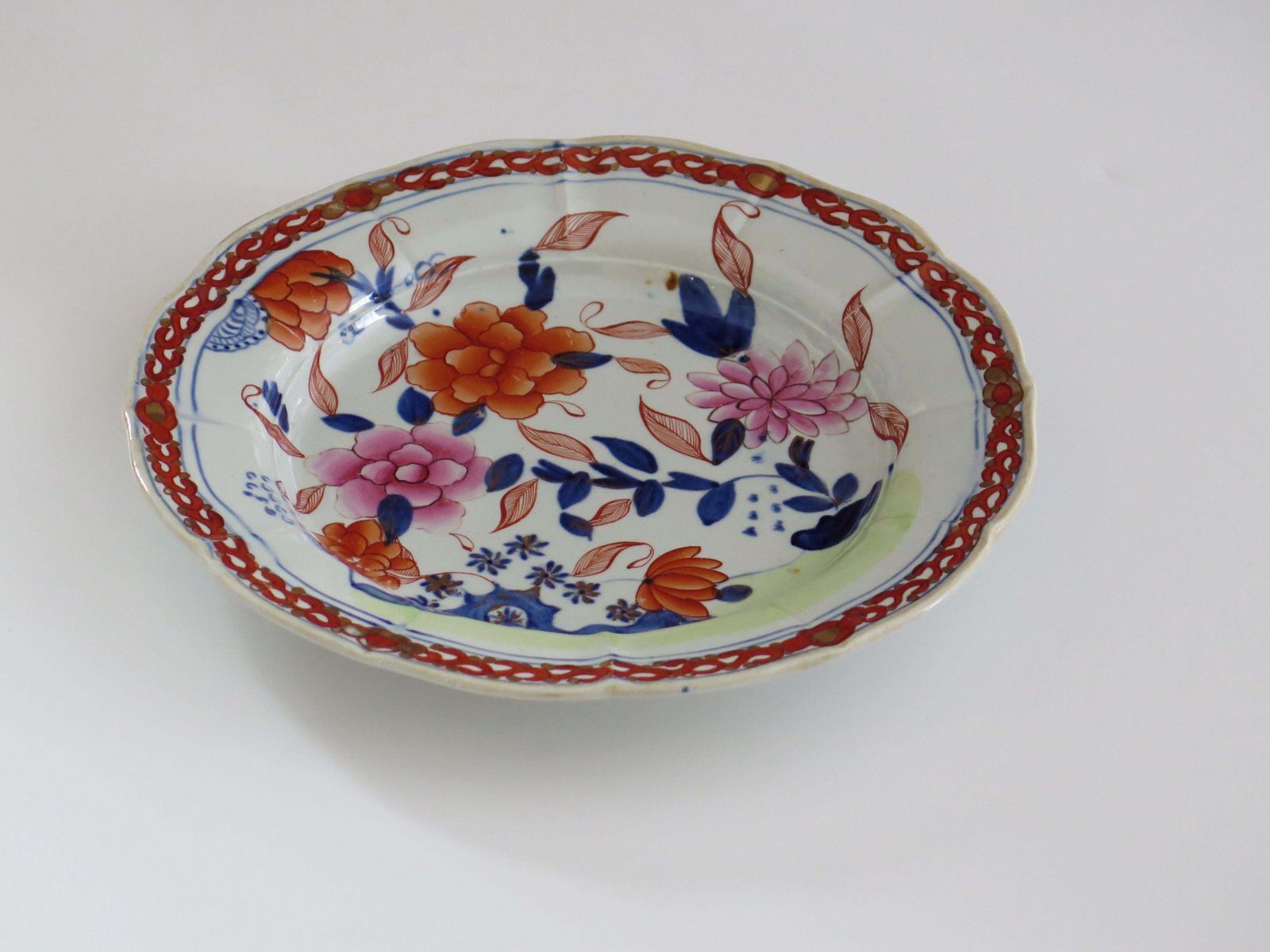 Georgian Masons Ironstone Desert Plate In Pink Rose On Stem & Rock Ptn, Ca 1818 photo for sale