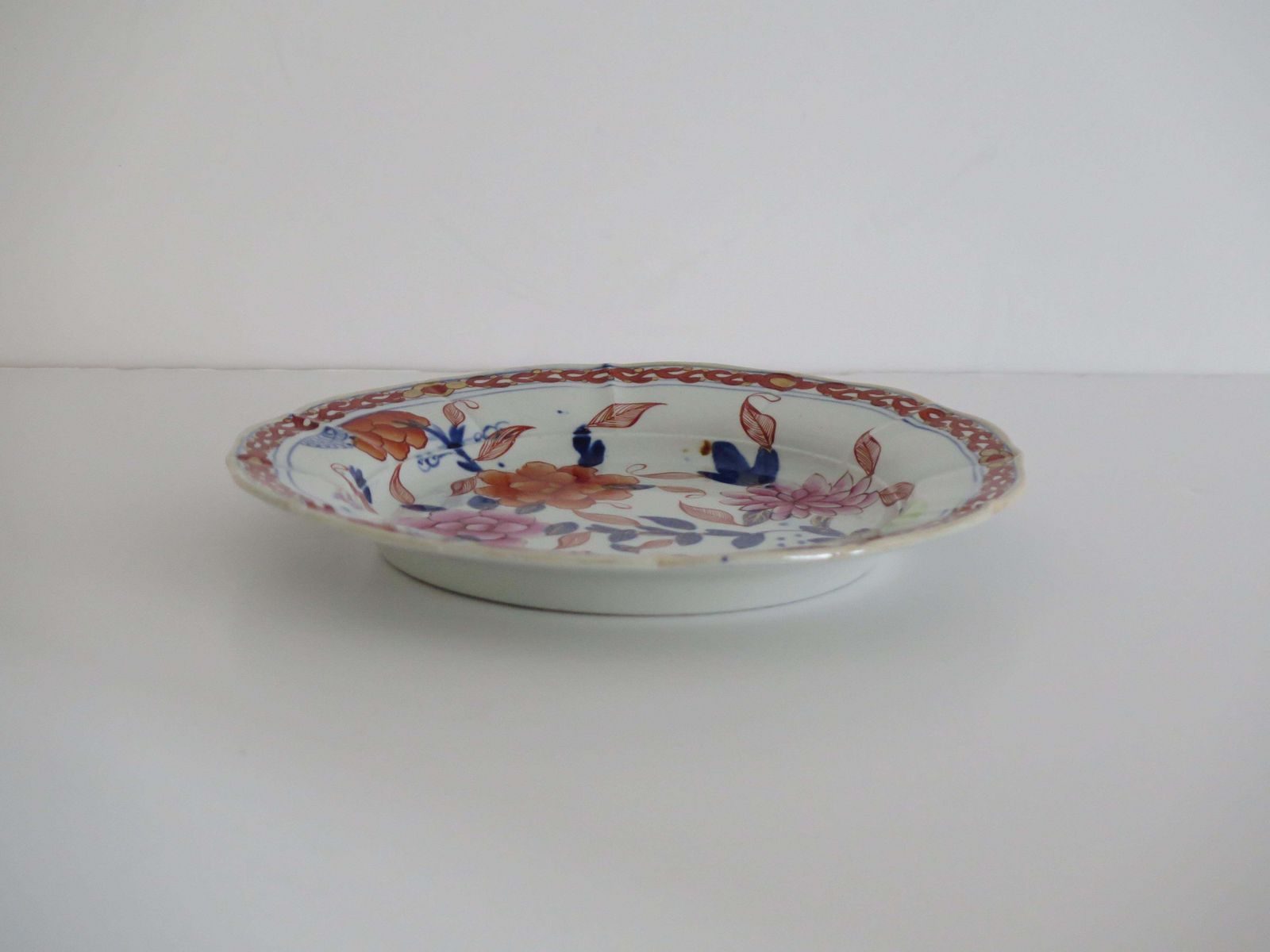 Georgian Masons Ironstone Desert Plate In Pink Rose On Stem & Rock Ptn, Ca 1818 photo Home Decor