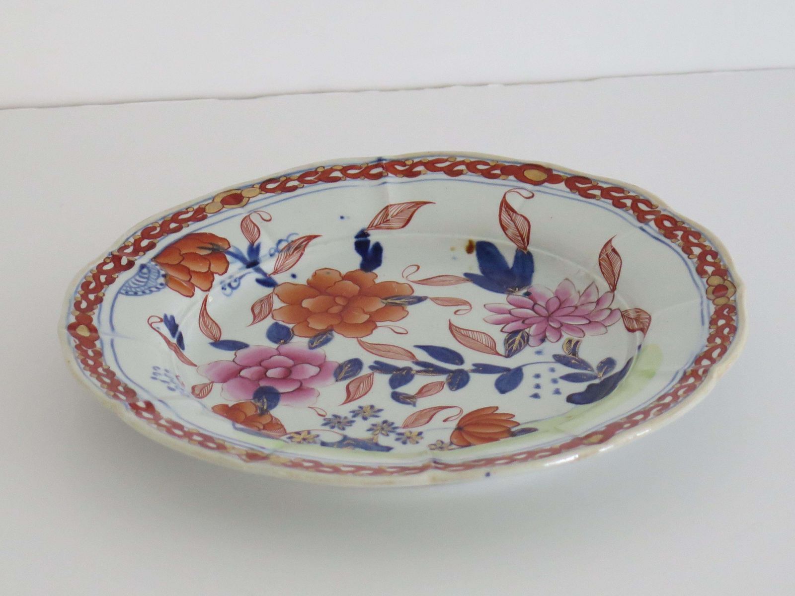 Georgian Masons Ironstone Desert Plate In Pink Rose On Stem & Rock Ptn, Ca 1818 photo 234.0