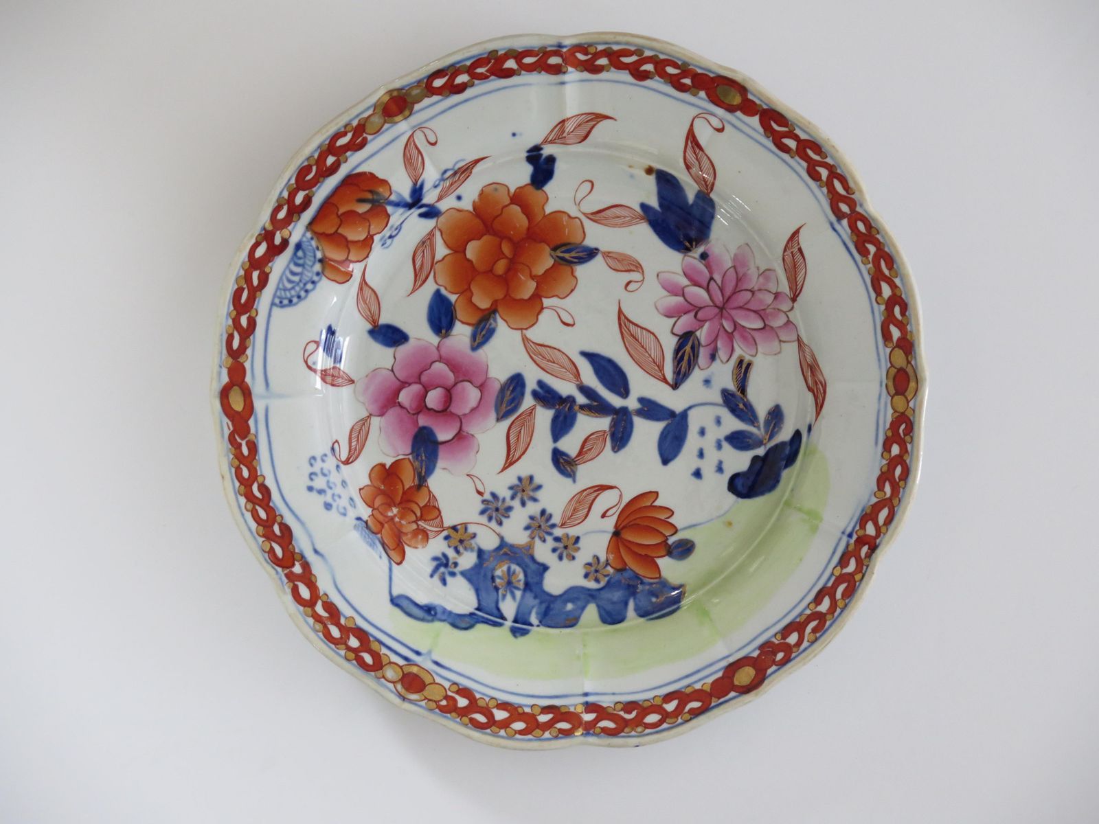 Georgian Masons Ironstone Desert Plate In Pink Rose On Stem & Rock Ptn, Ca 1818 photo vinterior