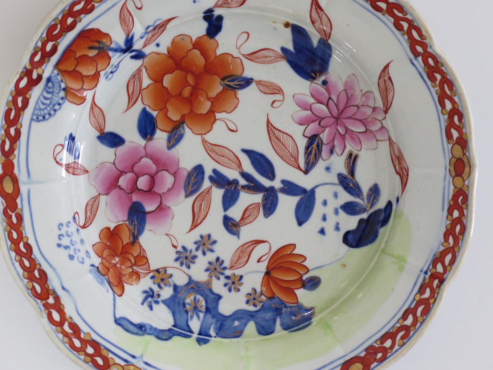 Georgian Masons Ironstone Desert Plate In Pink Rose On Stem & Rock Ptn, Ca 1818 photo vintage