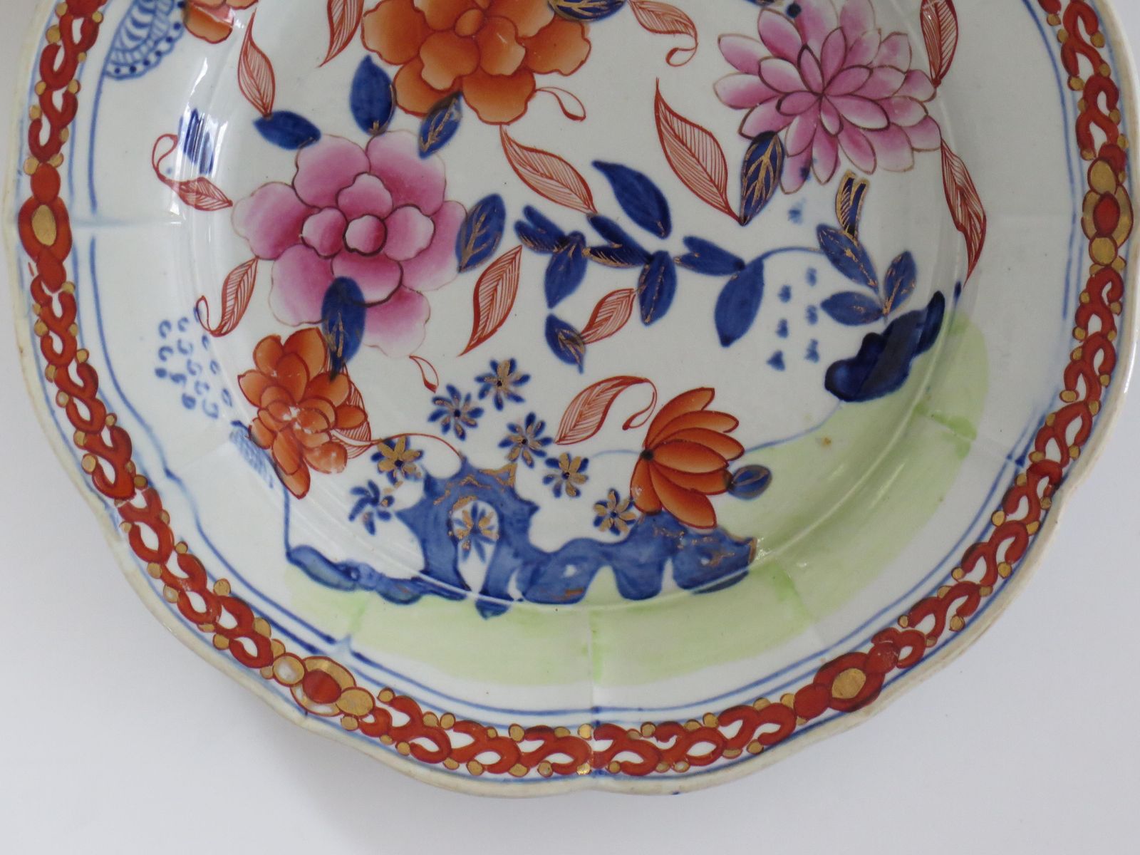 photo furniture Georgian Masons Ironstone Desert Plate In Pink Rose On Stem & Rock Ptn, Ca 1818