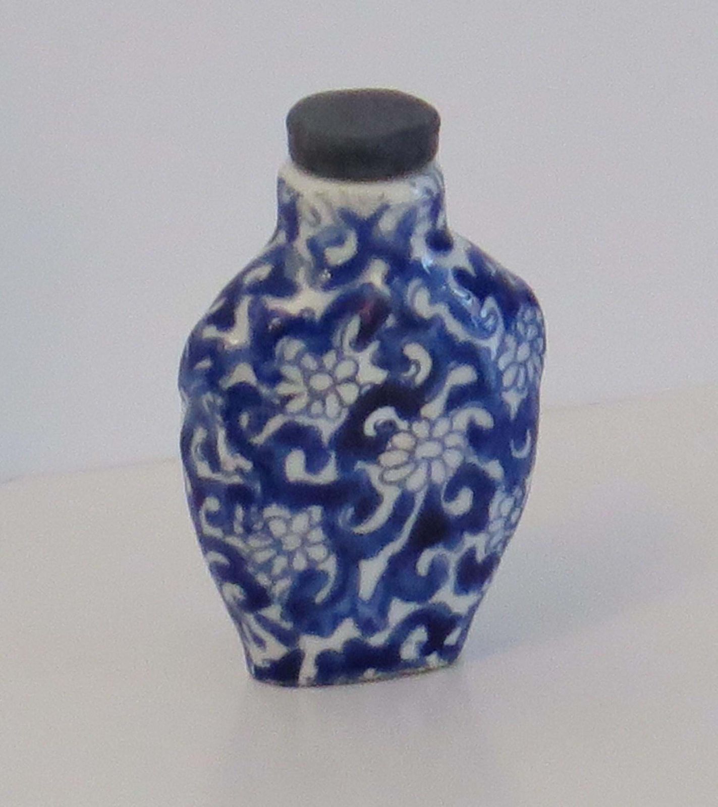 Chinese Porcelain Snuff Bottle Blue & White Hand Painted, Circa 1940 photo for sale