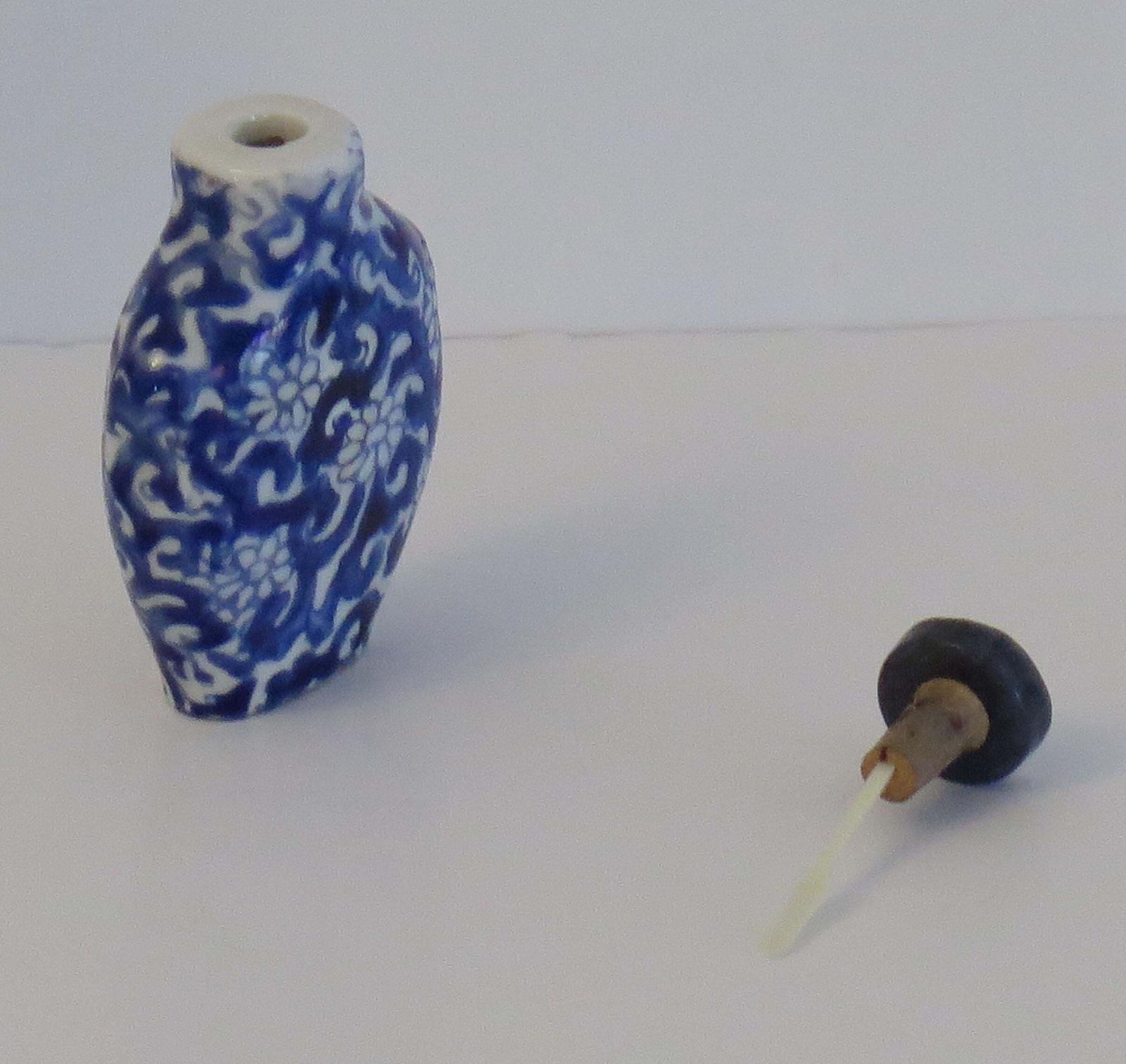 photo for sale Chinese Porcelain Snuff Bottle Blue & White Hand Painted, Circa 1940