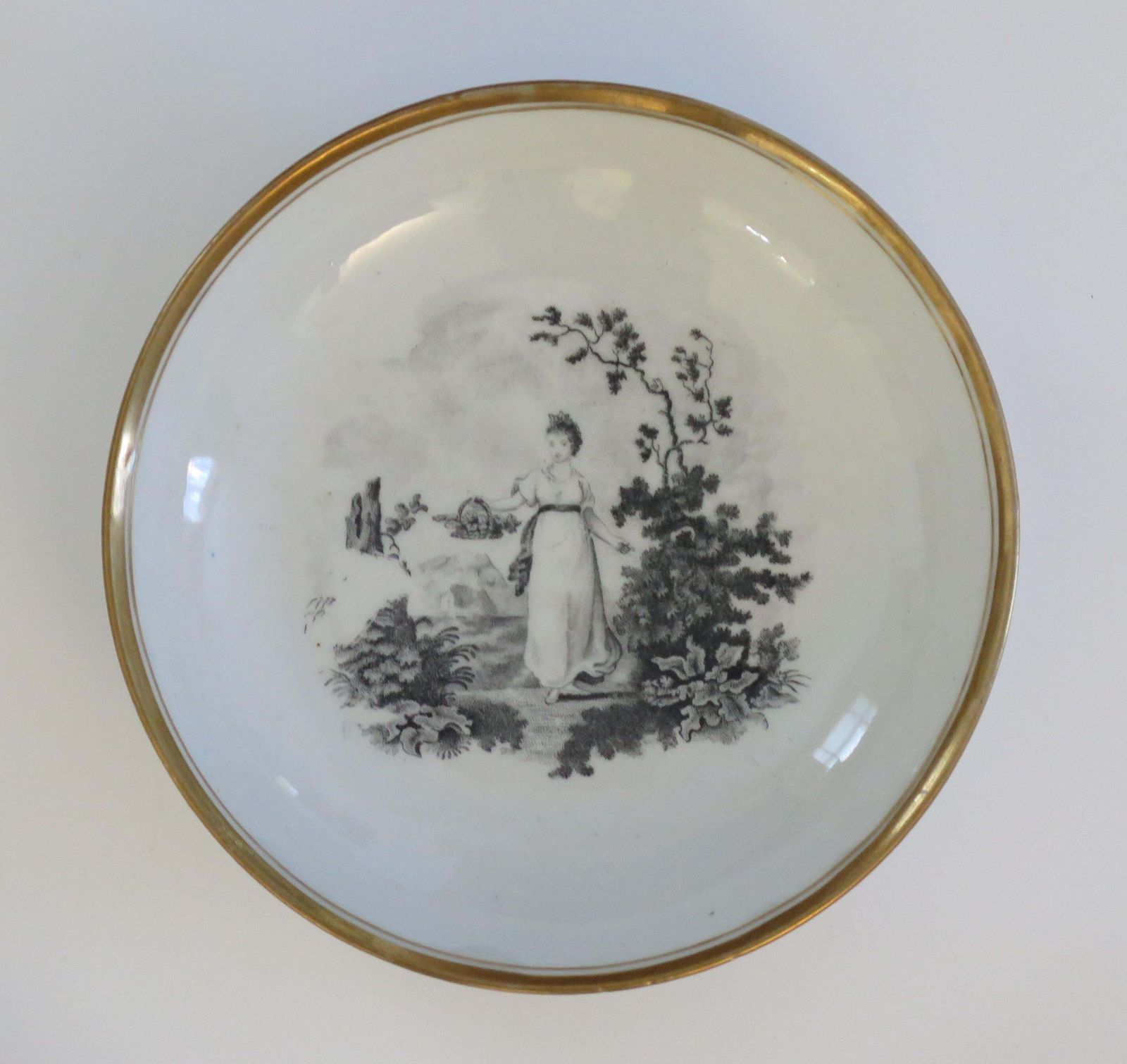 Georgian Newhall Porcelain Duo Tea Cup And Saucer Bat Printed Ptn, Circa 1805 photo for sale