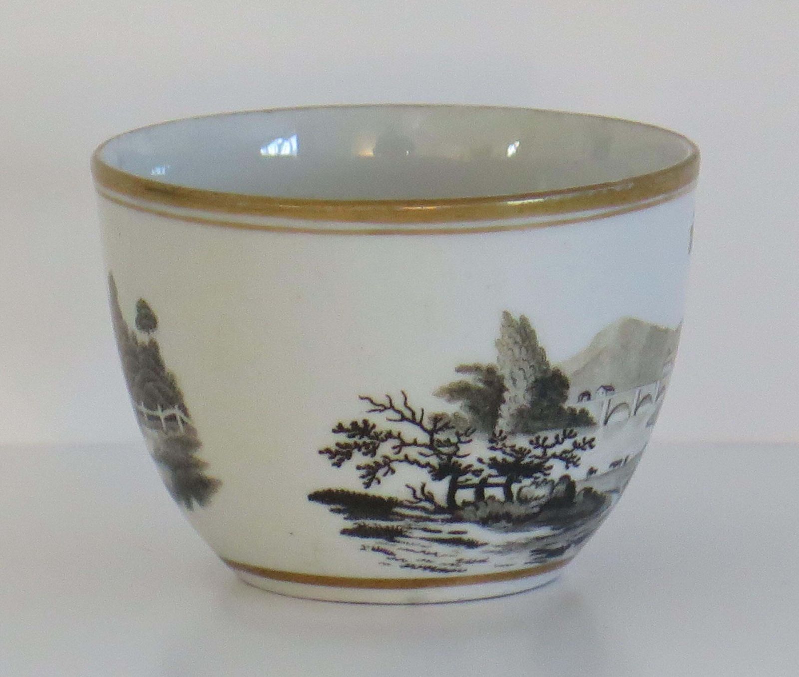 Georgian Newhall Porcelain Duo Tea Cup And Saucer Bat Printed Ptn, Circa 1805 photo vintage