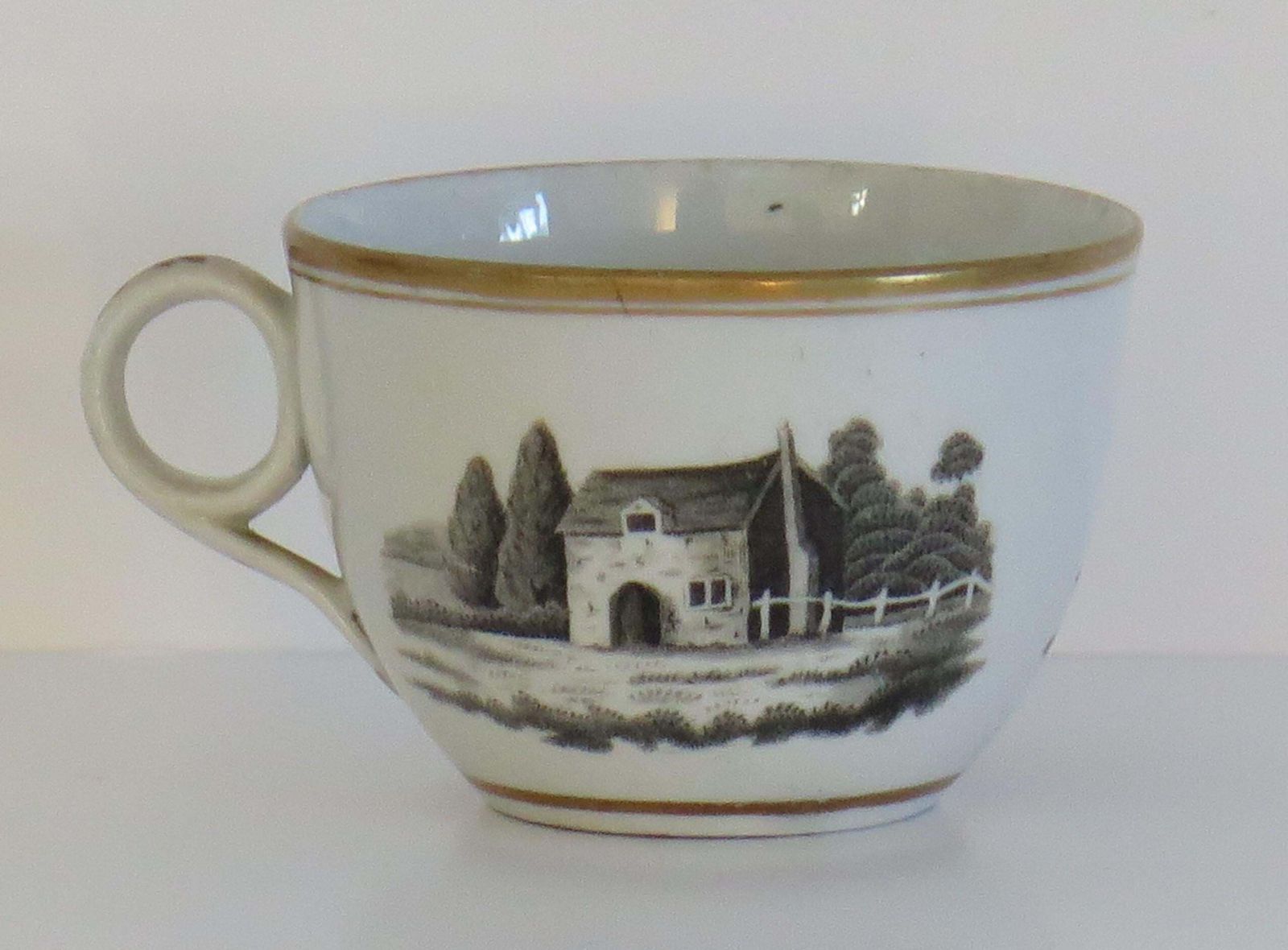 photo furniture Georgian Newhall Porcelain Duo Tea Cup And Saucer Bat Printed Ptn, Circa 1805