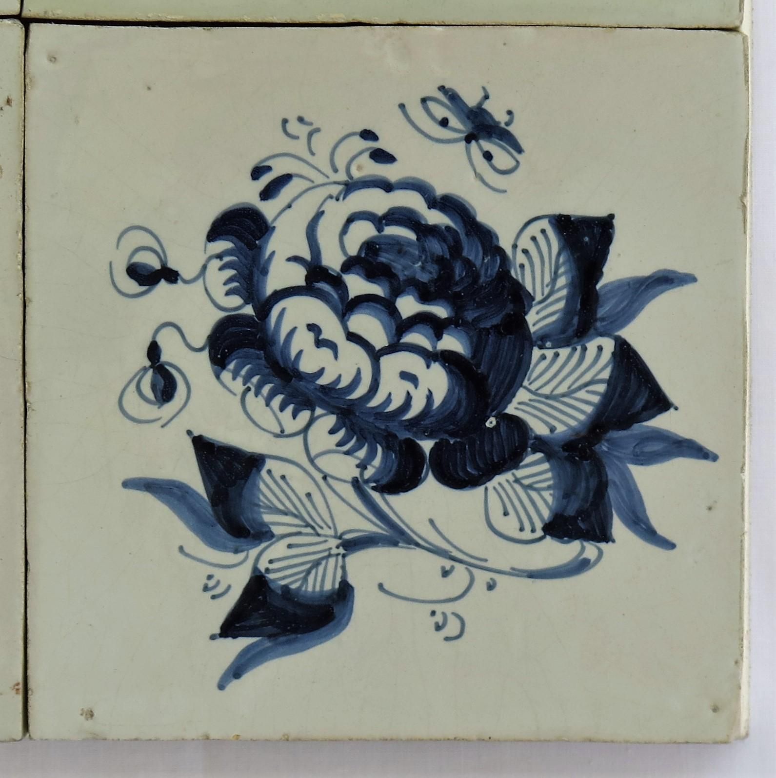 Art Four 17th Century Delft Blue And White Wall Tiles On Frame Set 1, Netherlands photo