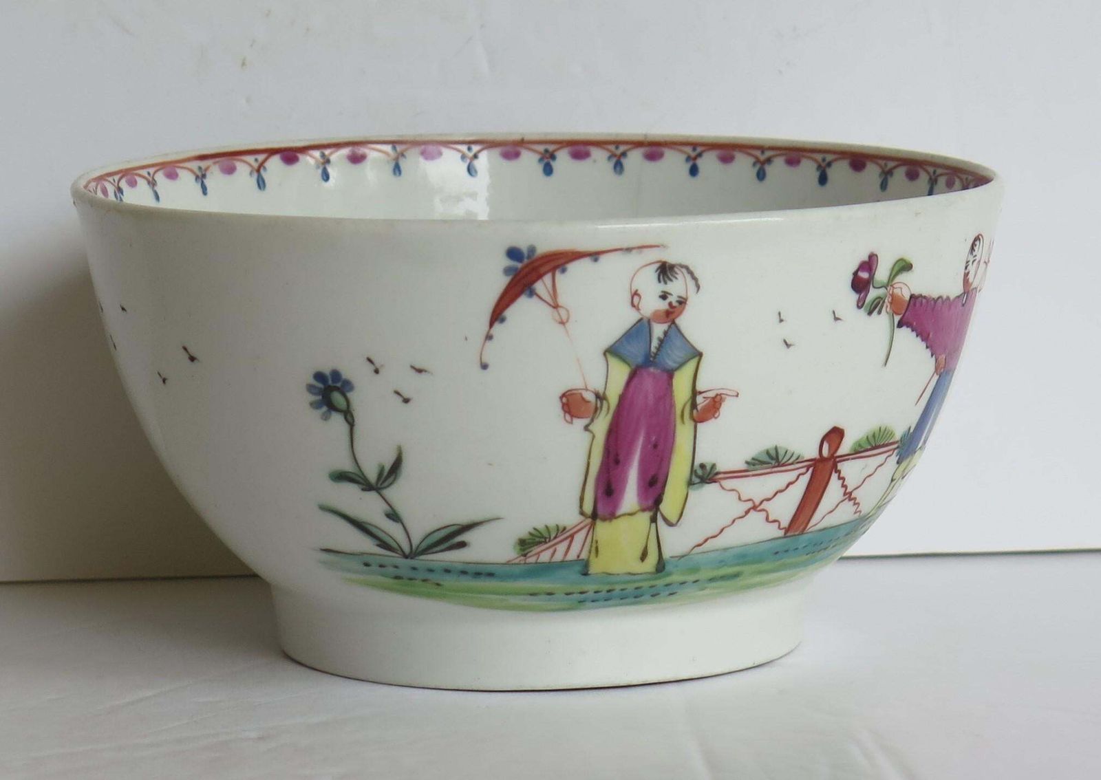 Early New Hall Porcelain Bowl Chinese Figures Lady With Parasol Ptn. 20, Ca 1790 photo furniture