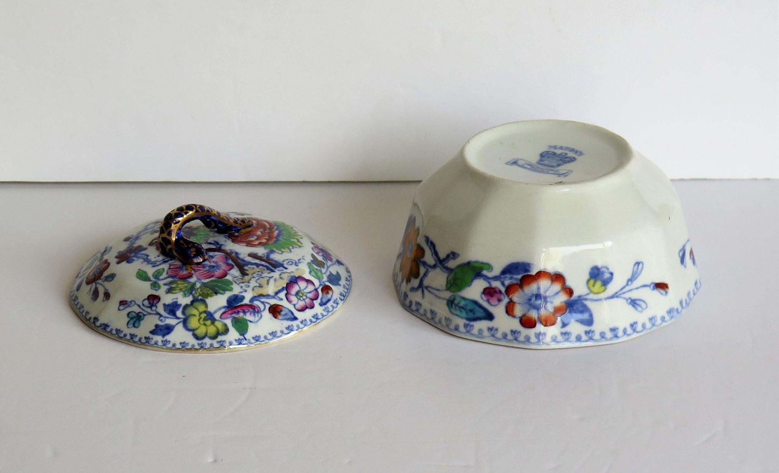 photo buy Mason's Ironstone Lidded Dish Or Bowl In Flying Bird Pattern, Circa 1890