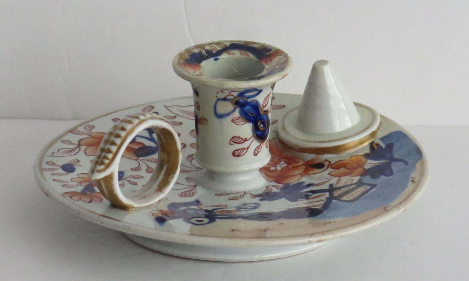 Rare Masons Ironstone Chamber Candle Stick In Fence Japan Pattern, Circa 1818 photo vinterior