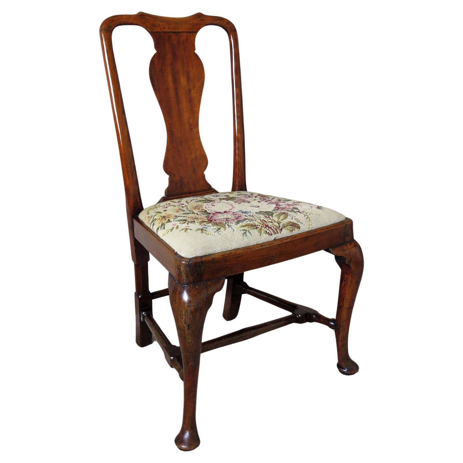 Queen Anne Period Walnut Chair Cabriole Legs And Stretchers, English Circa 1700 photo furniture