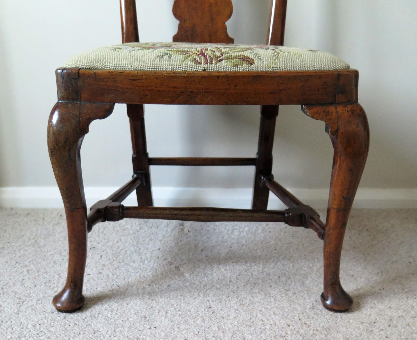 Queen Anne Period Walnut Chair Cabriole Legs And Stretchers, English Circa 1700 photo Furniture