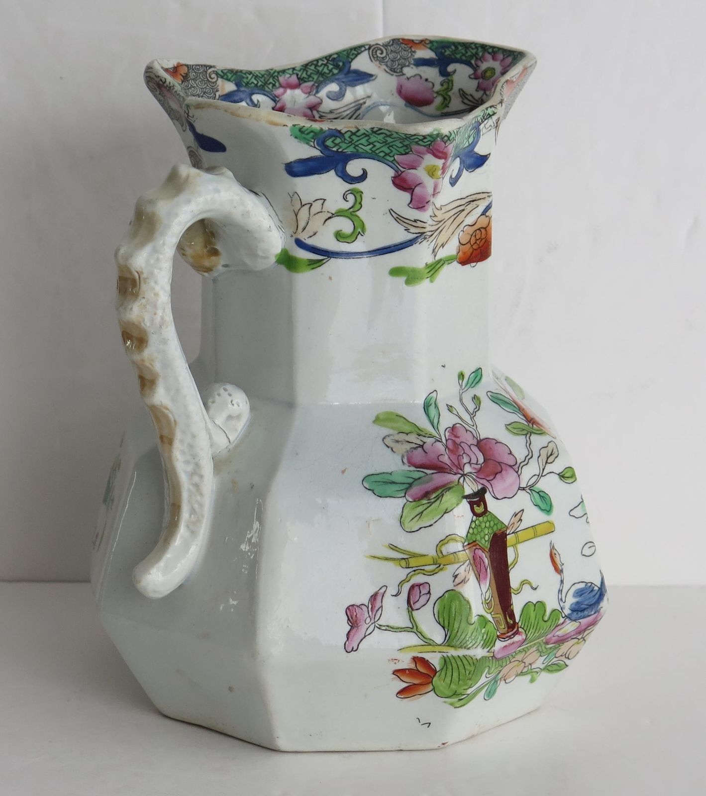 Georgian Mason's Ironstone Jug Or Pitcher In Table And Flower Pot Ptn, Ca 1820 photo 316.0