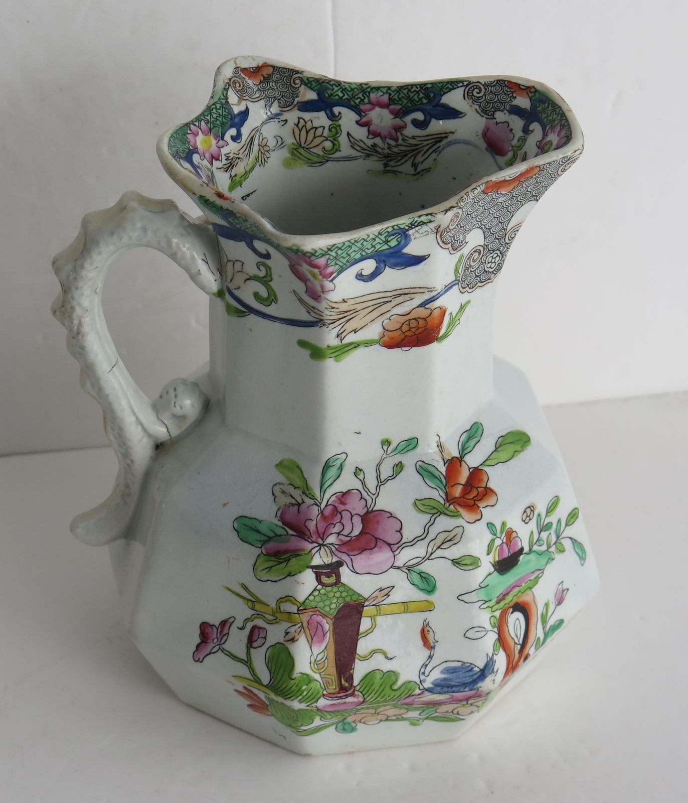 Georgian Mason's Ironstone Jug Or Pitcher In Table And Flower Pot Ptn, Ca 1820 photo vinterior