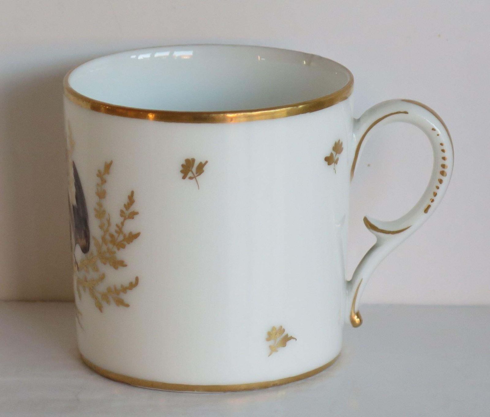 Fine Old Paris Porcelain Coffee Can & Saucer Duo Hand Painted, French Circa 1800 photo vinterior