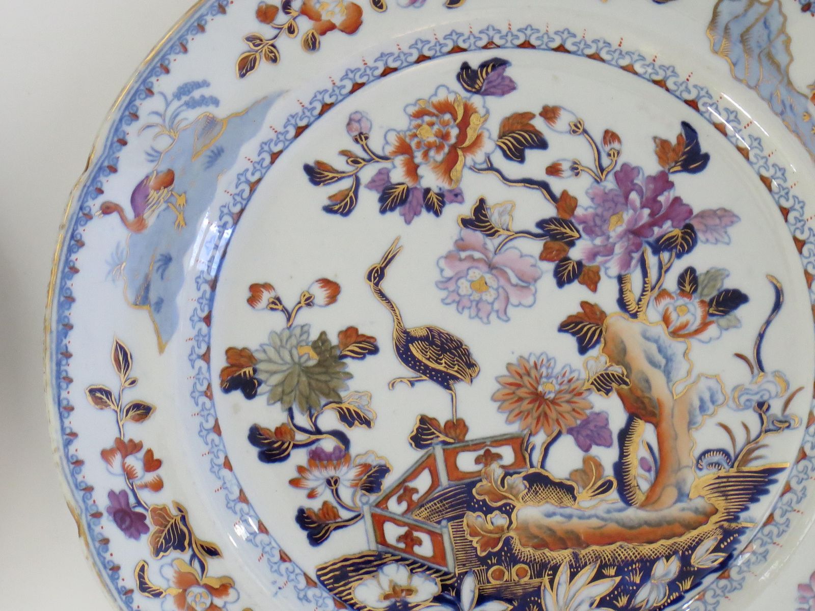 photo vinterior Georgian Davenport Pair Of Side Plates In Stork Ptn No 24 Ironstone, Circa 1815