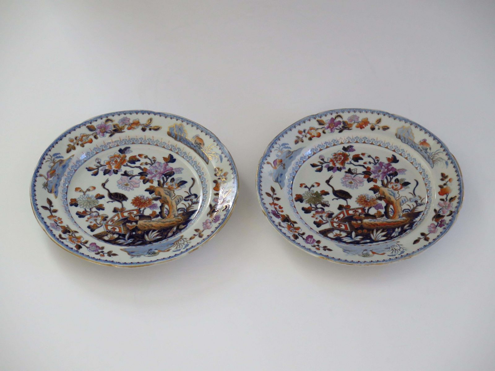 photo buy Georgian Davenport Pair Of Side Plates In Stork Ptn No 24 Ironstone, Circa 1815
