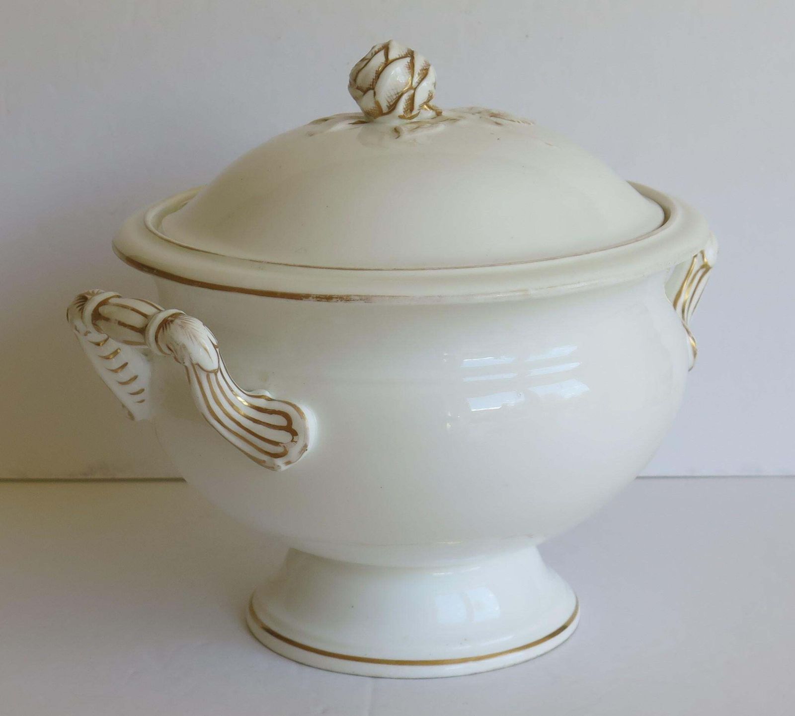 Large 19th Century Porcelain Tureen Gilded Moulded Handles & Rose Knop To Lid photo 495.0