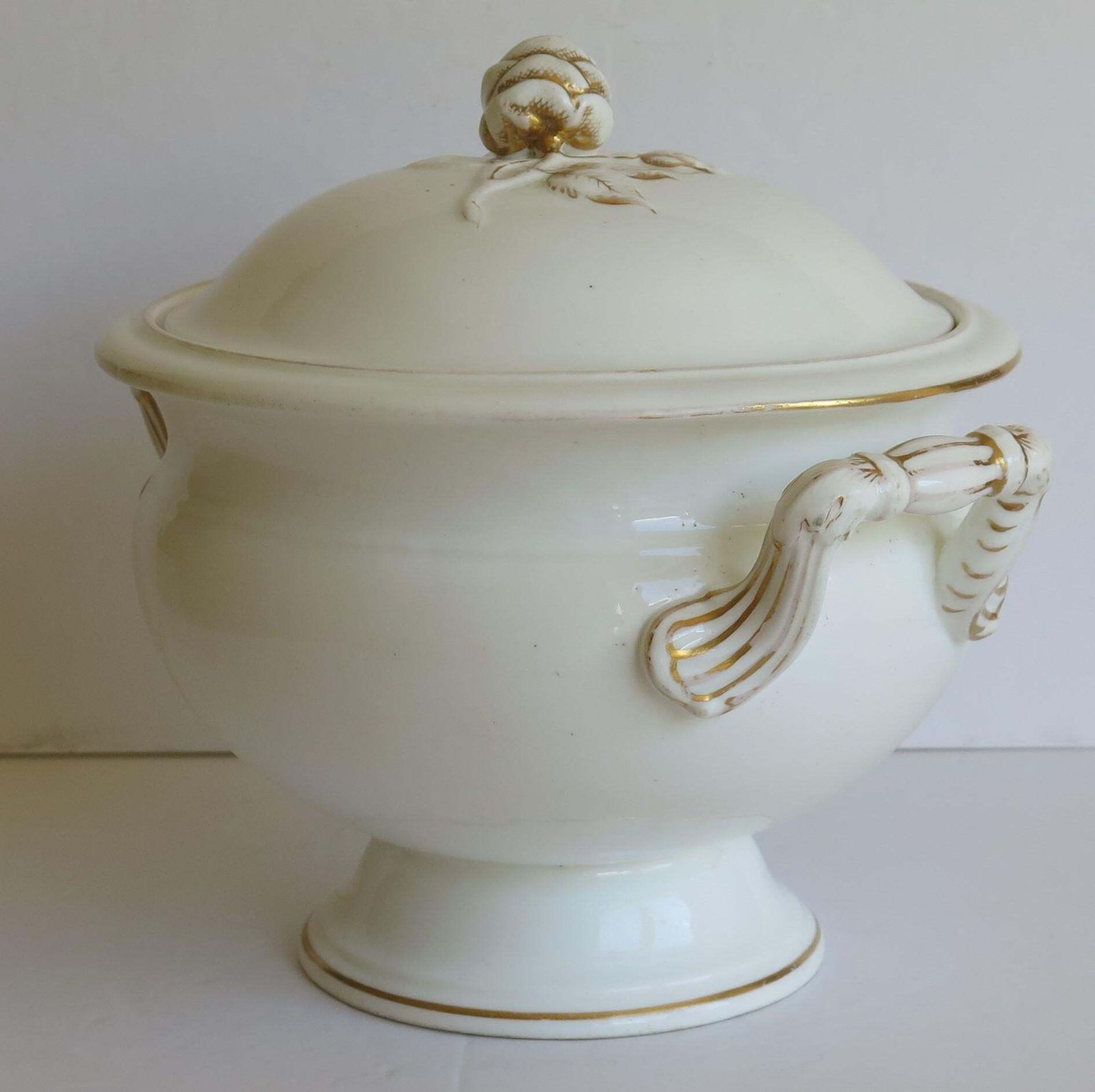 Large 19th Century Porcelain Tureen Gilded Moulded Handles & Rose Knop To Lid photo buy