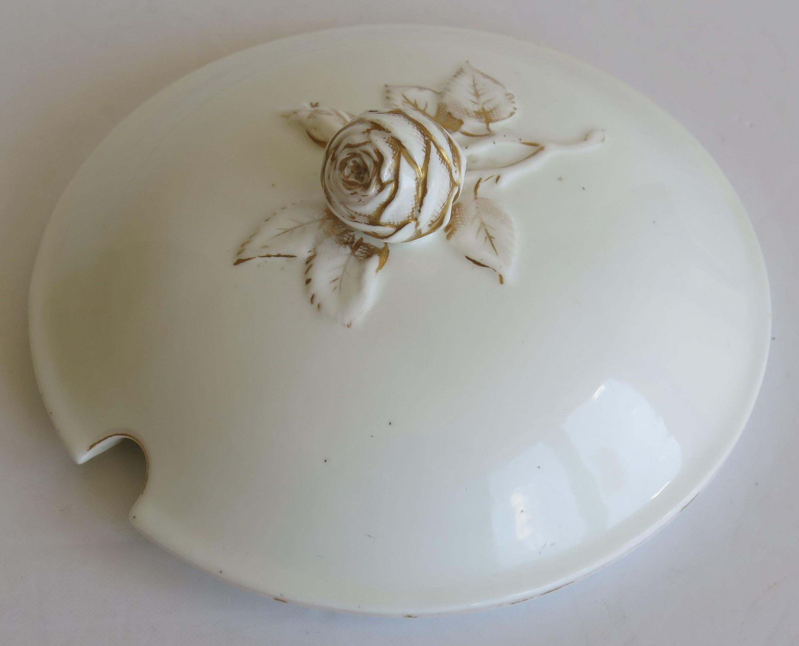 photo buy Large 19th Century Porcelain Tureen Gilded Moulded Handles & Rose Knop To Lid