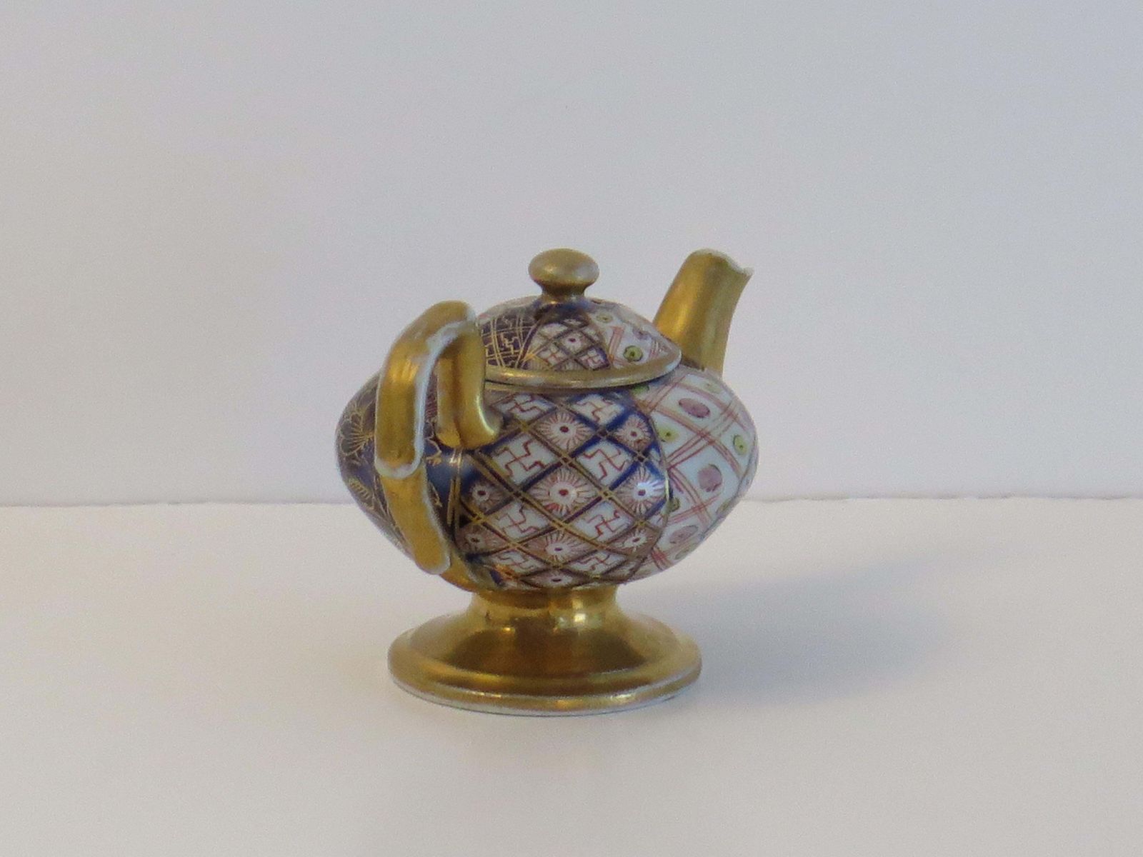 photo buy Rare Mason's Ironstone Miniature Teapot In Plaid Japan Rare Pattern, Circa 1820
