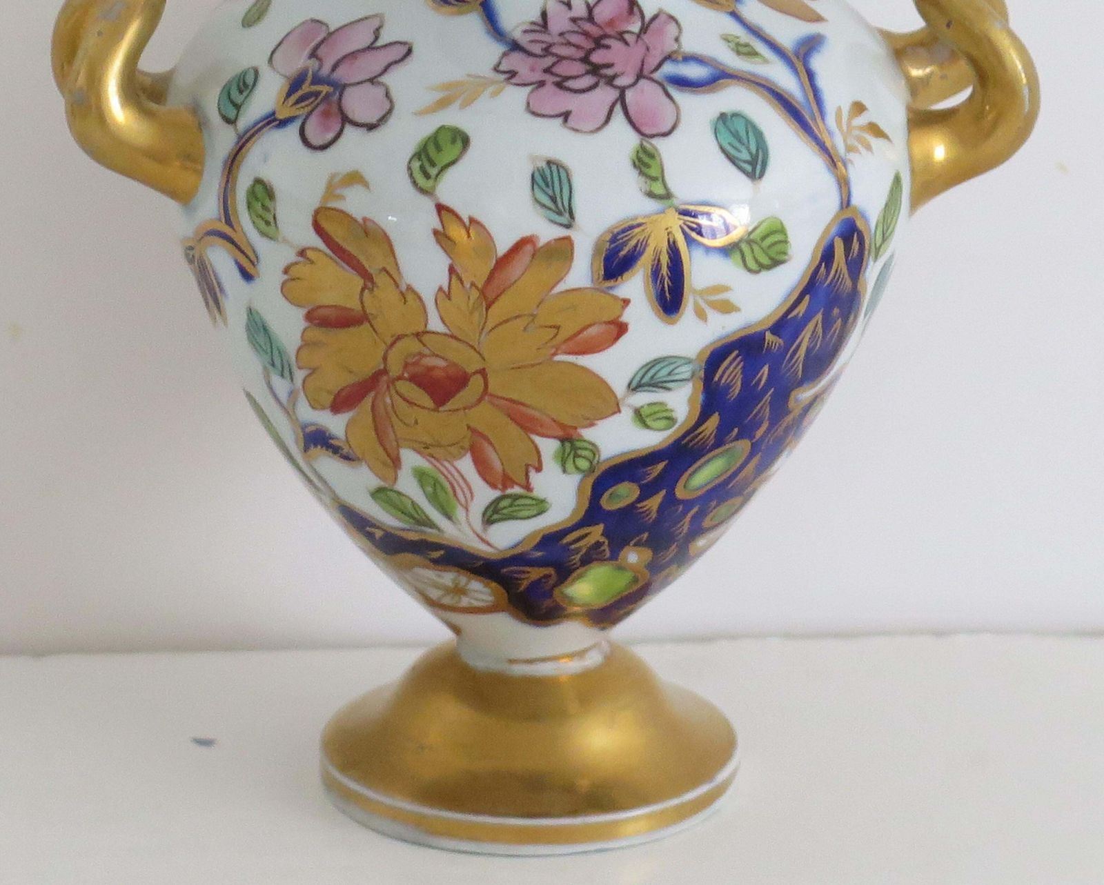 Home Decor Rare Pair Masons Ironstone Small Vases Fence Rock & Gold Flower Pattern, Ca 1820 photo