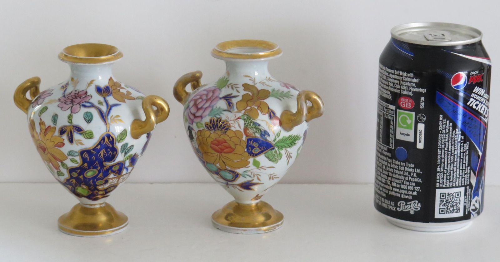 photo buy Rare Pair Masons Ironstone Small Vases Fence Rock & Gold Flower Pattern, Ca 1820