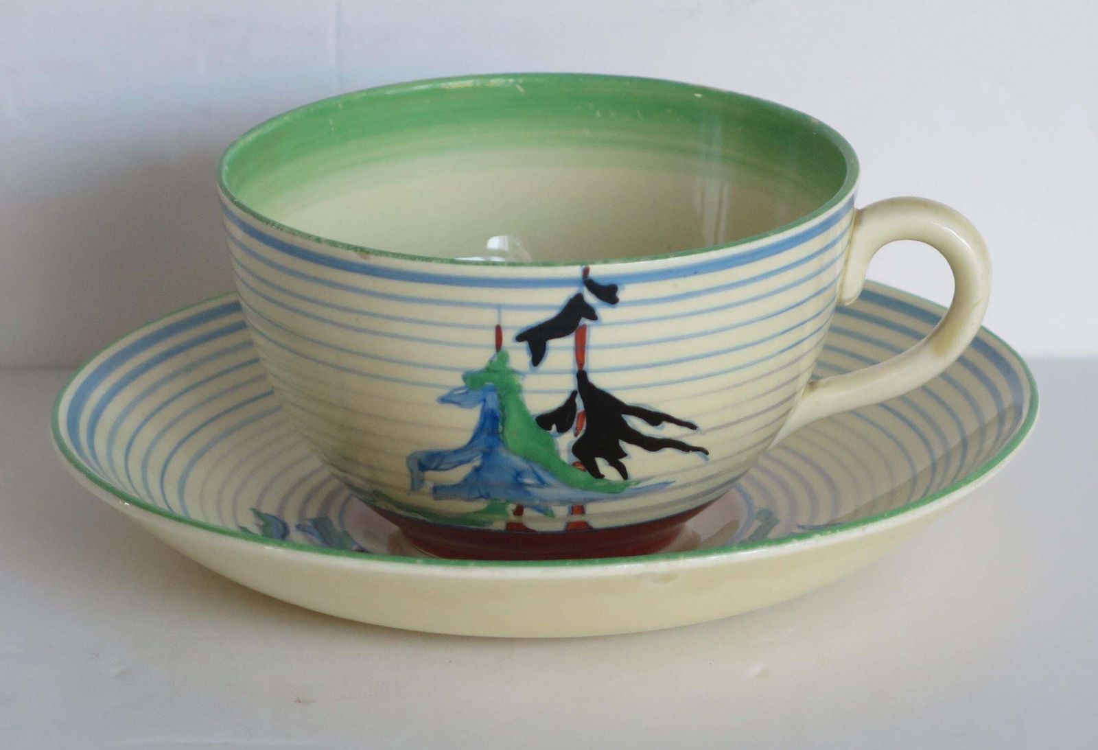 Clarice Cliff Cup And Saucer Rare Pine Grove Bizarre Ptn Art Deco, Circa 1935 photo furniture
