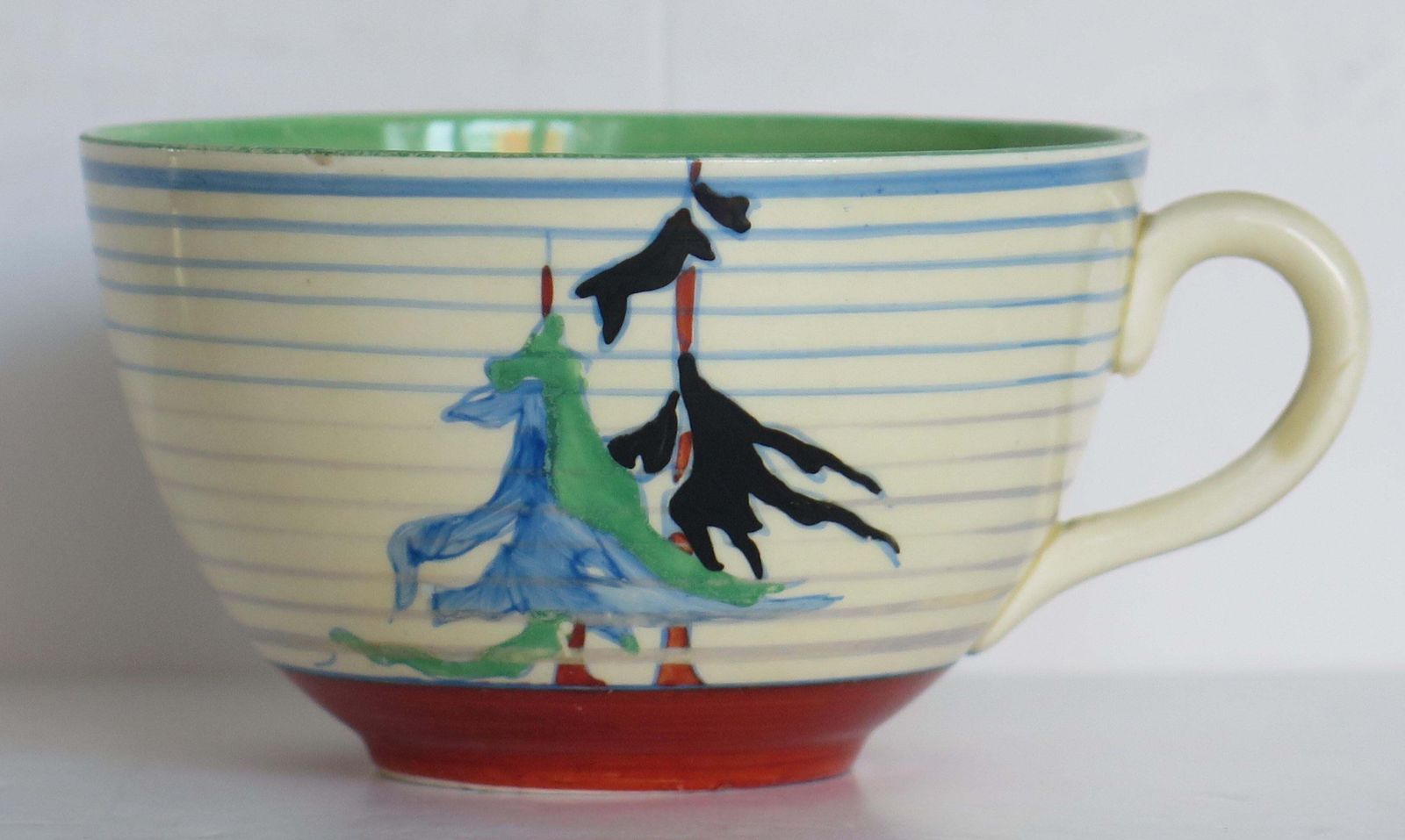 Clarice Cliff Cup And Saucer Rare Pine Grove Bizarre Ptn Art Deco, Circa 1935 photo vinterior