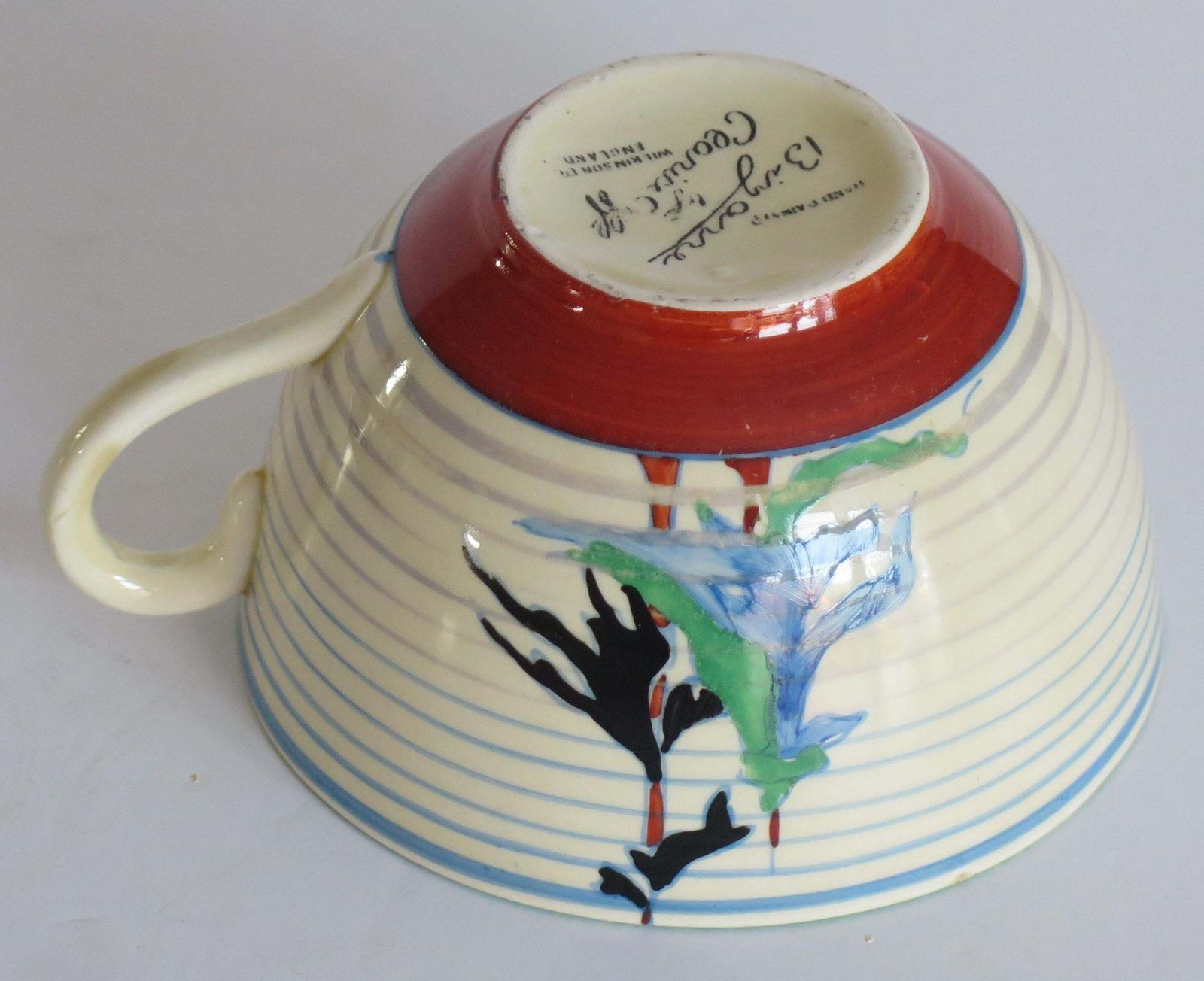 Clarice Cliff Cup And Saucer Rare Pine Grove Bizarre Ptn Art Deco, Circa 1935 photo vintage