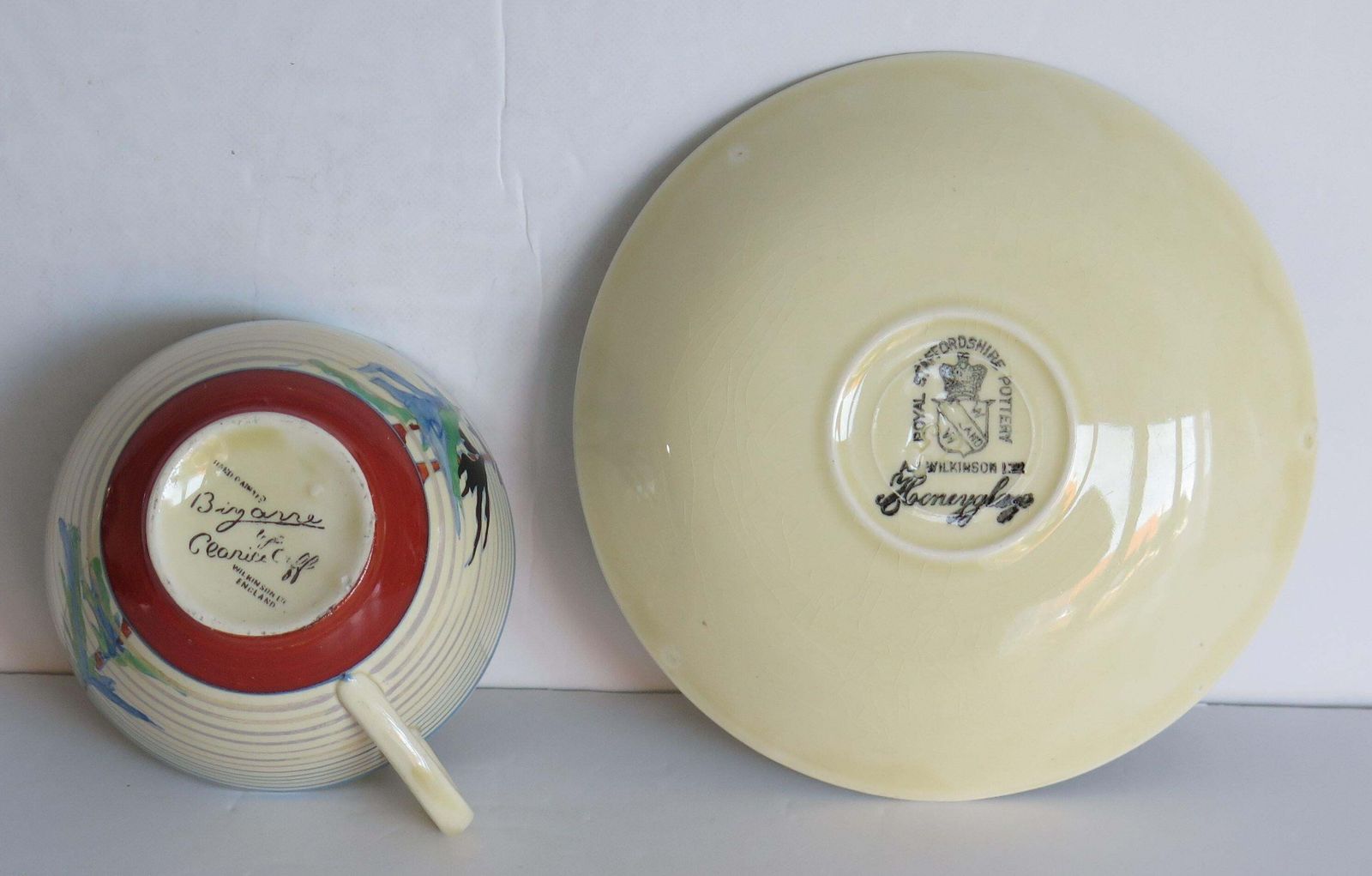 photo vinterior Clarice Cliff Cup And Saucer Rare Pine Grove Bizarre Ptn Art Deco, Circa 1935