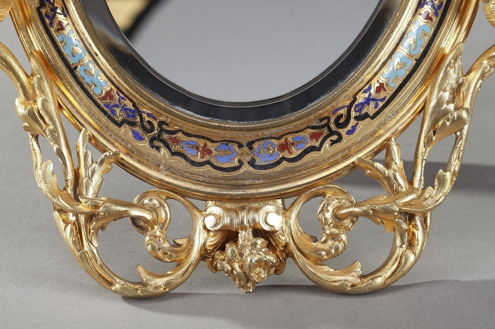 Petit miroir de table en bronze doré émaillé champlevé photo furniture