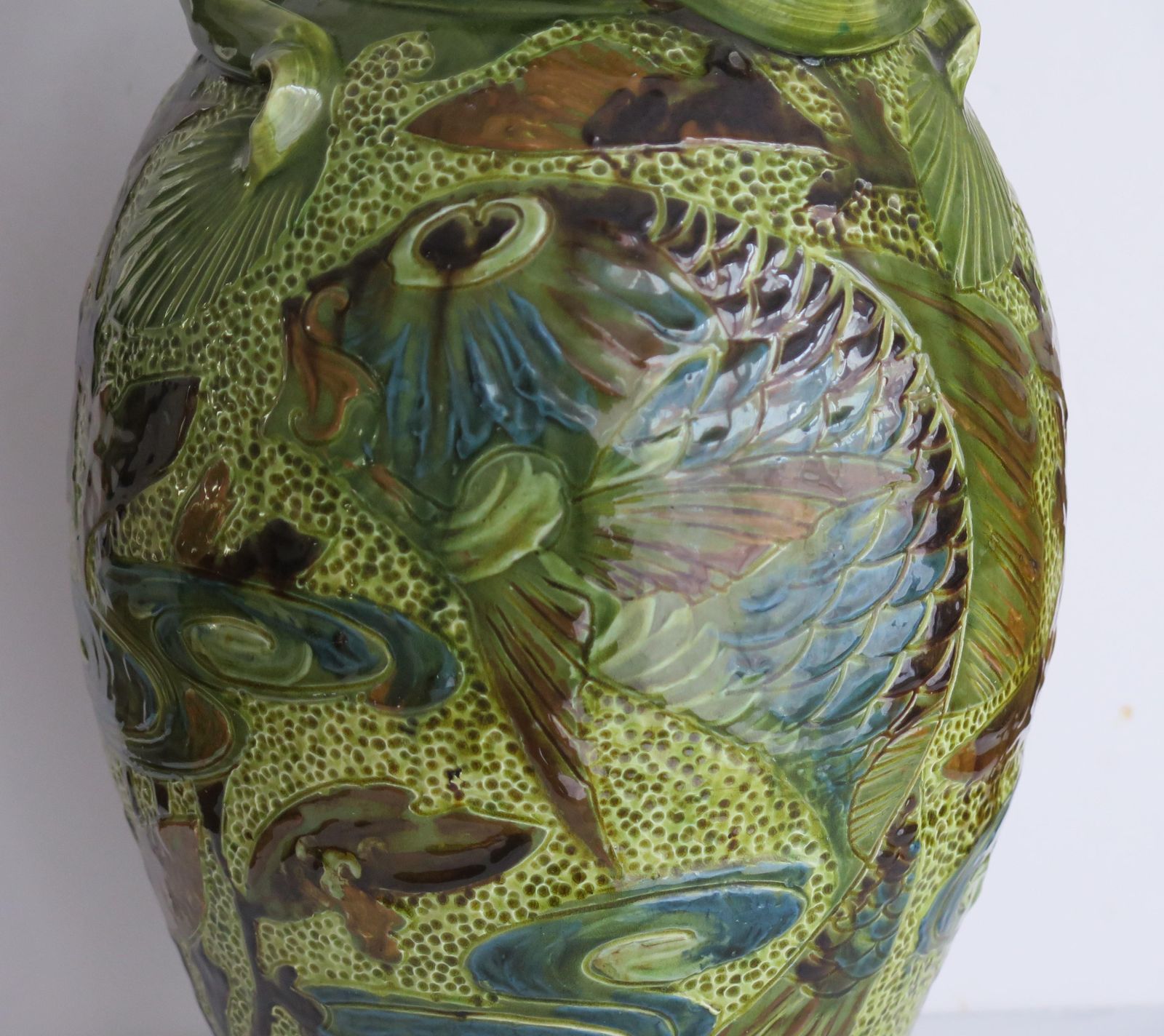 Large Sgraffito Fish Vase Pottery By W L Baron Of Barnstaple Devon, Circa 1909 photo vintage
