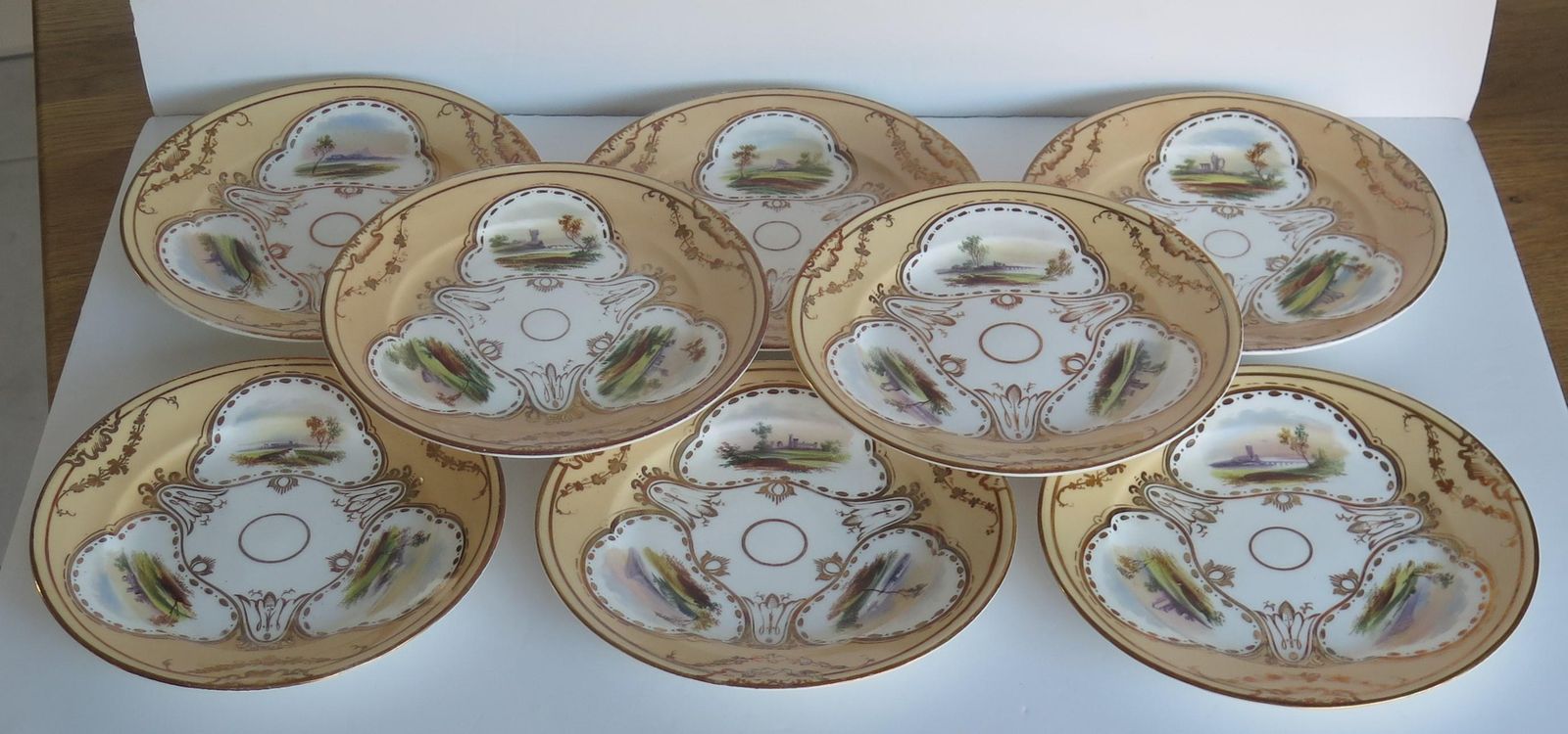 Set Of Ten Desert Plates By Rockingham Porcelain Hand Painted Scenes, Circa 1825 photo vinterior