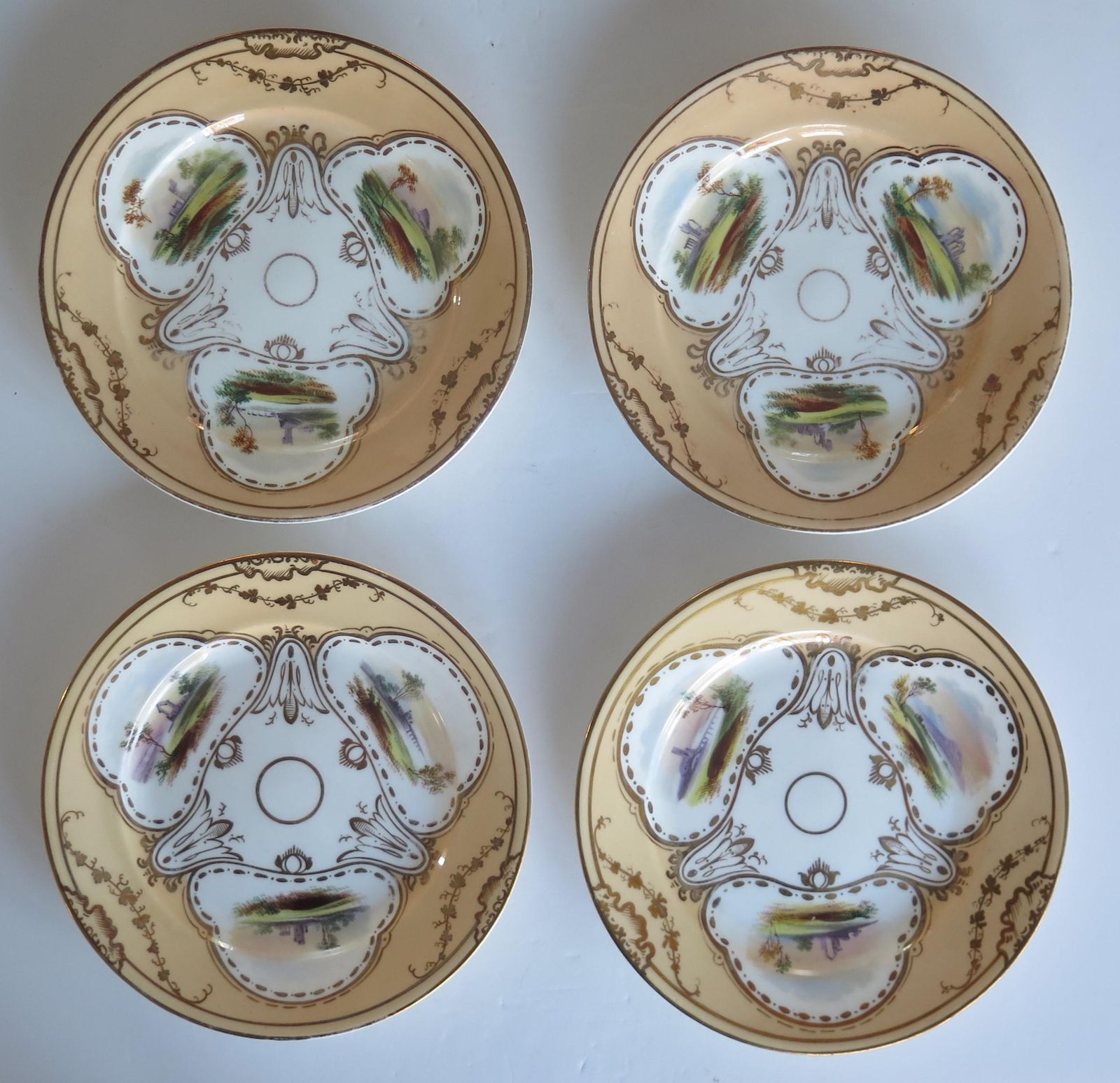 Set Of Ten Desert Plates By Rockingham Porcelain Hand Painted Scenes, Circa 1825 photo vintage