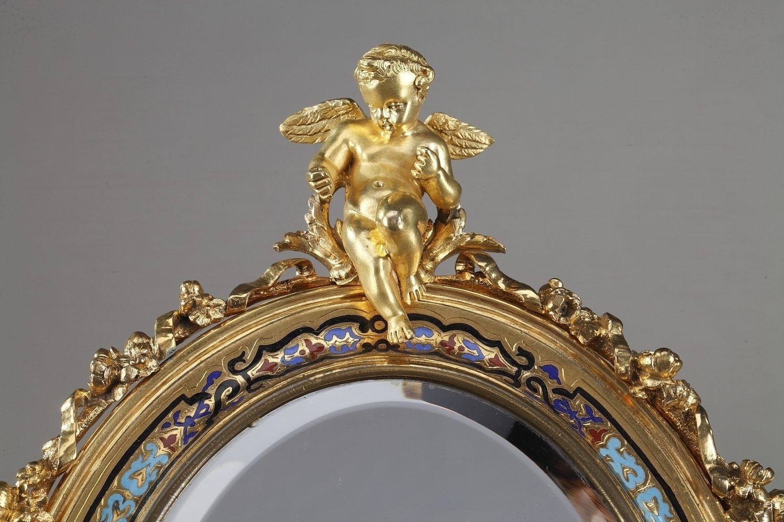 Décoration Petit miroir de table en bronze doré émaillé champlevé photo
