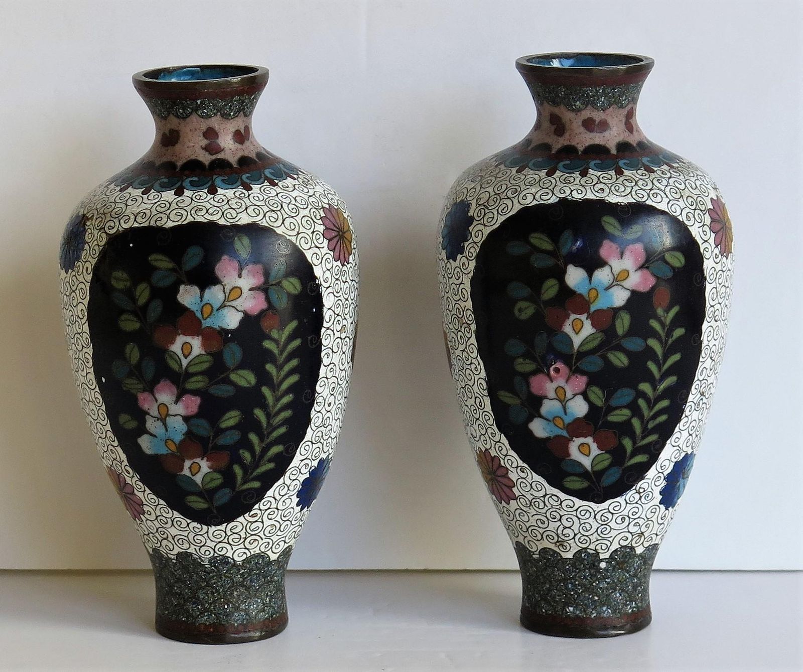 Japanese Cloisonné Vases Butterflies & Flowers, 19th Century Meiji Period, Pair photo furniture