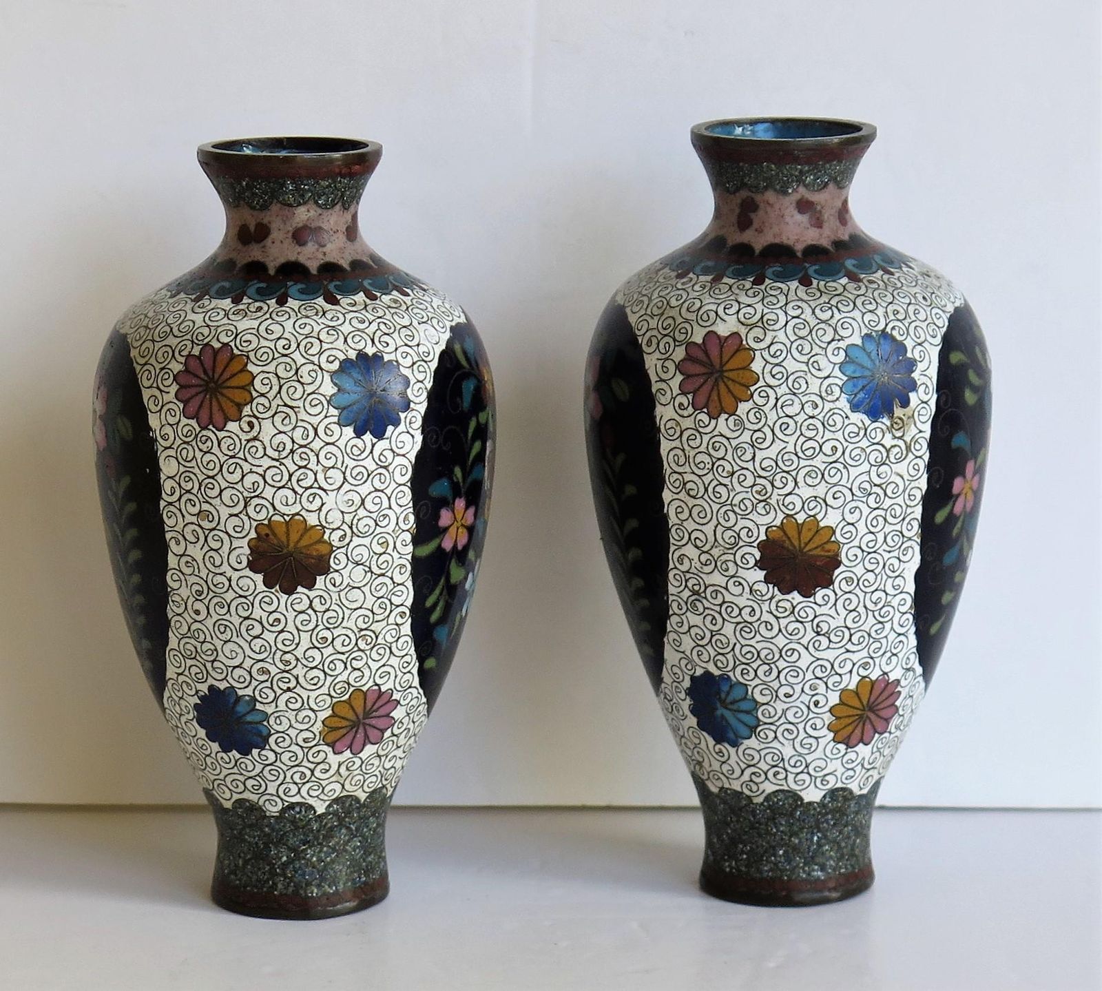 Japanese Cloisonné Vases Butterflies & Flowers, 19th Century Meiji Period, Pair photo vinterior