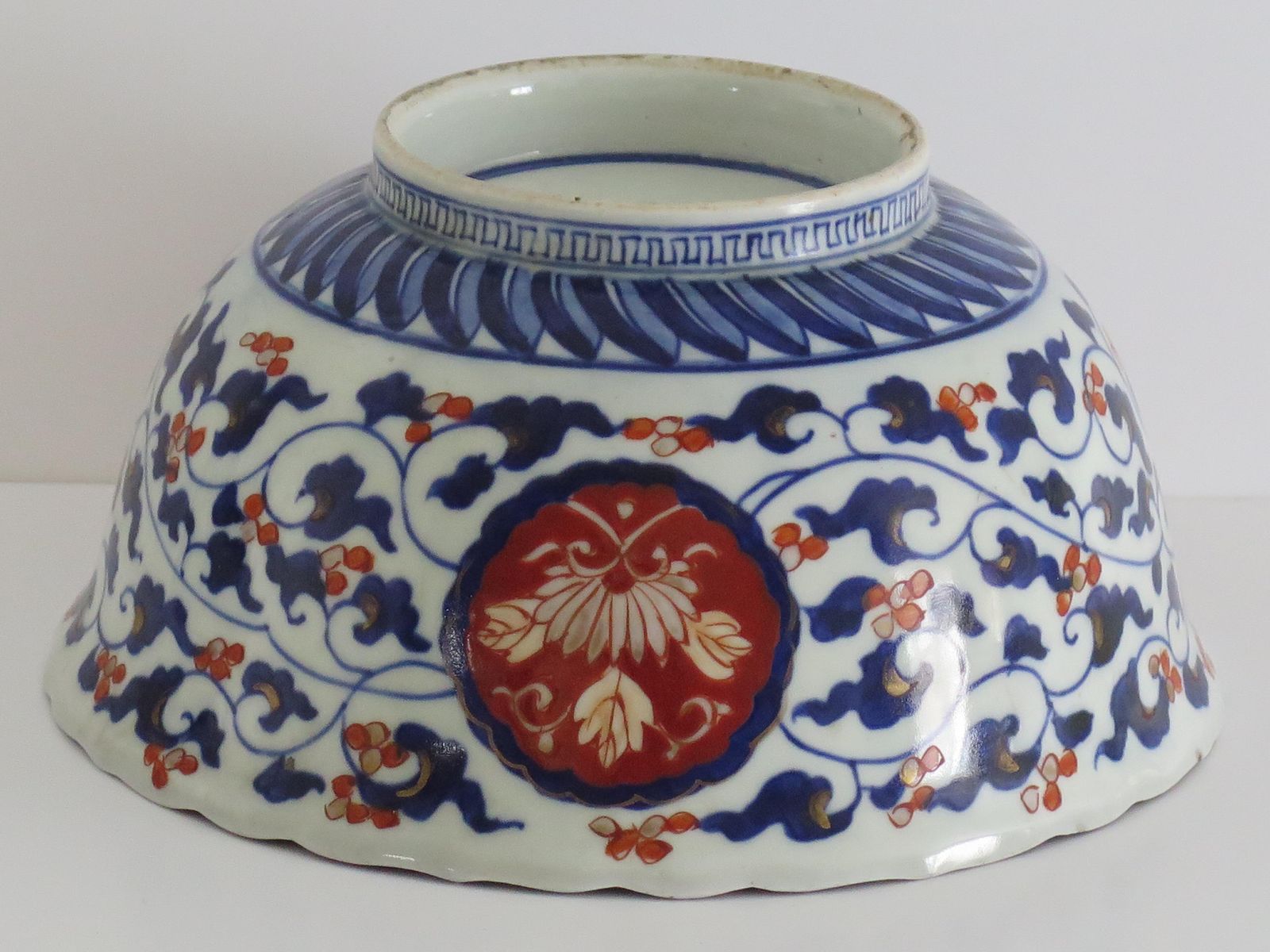 photo buy Japanese Porcelain Bowl Hand Painted Vines, Flowers & Dragons, Meiji Ca 1860